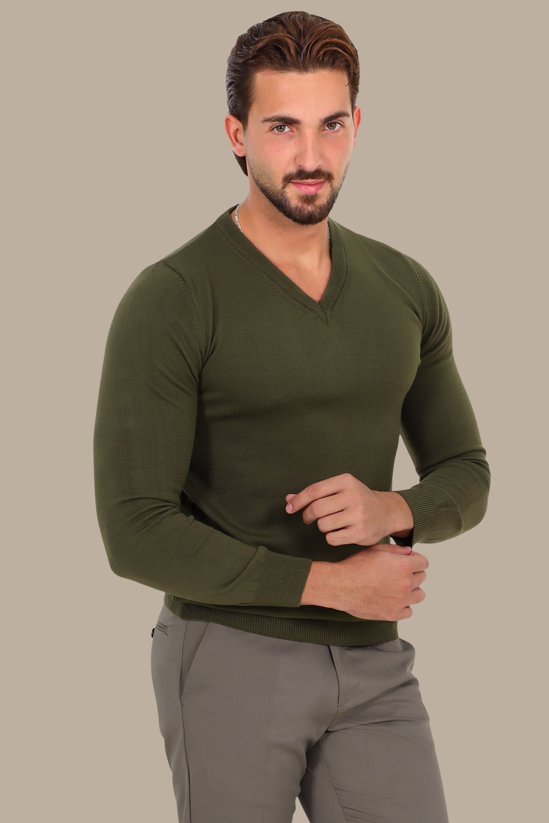 V-Neck Sweater Basic Khaki