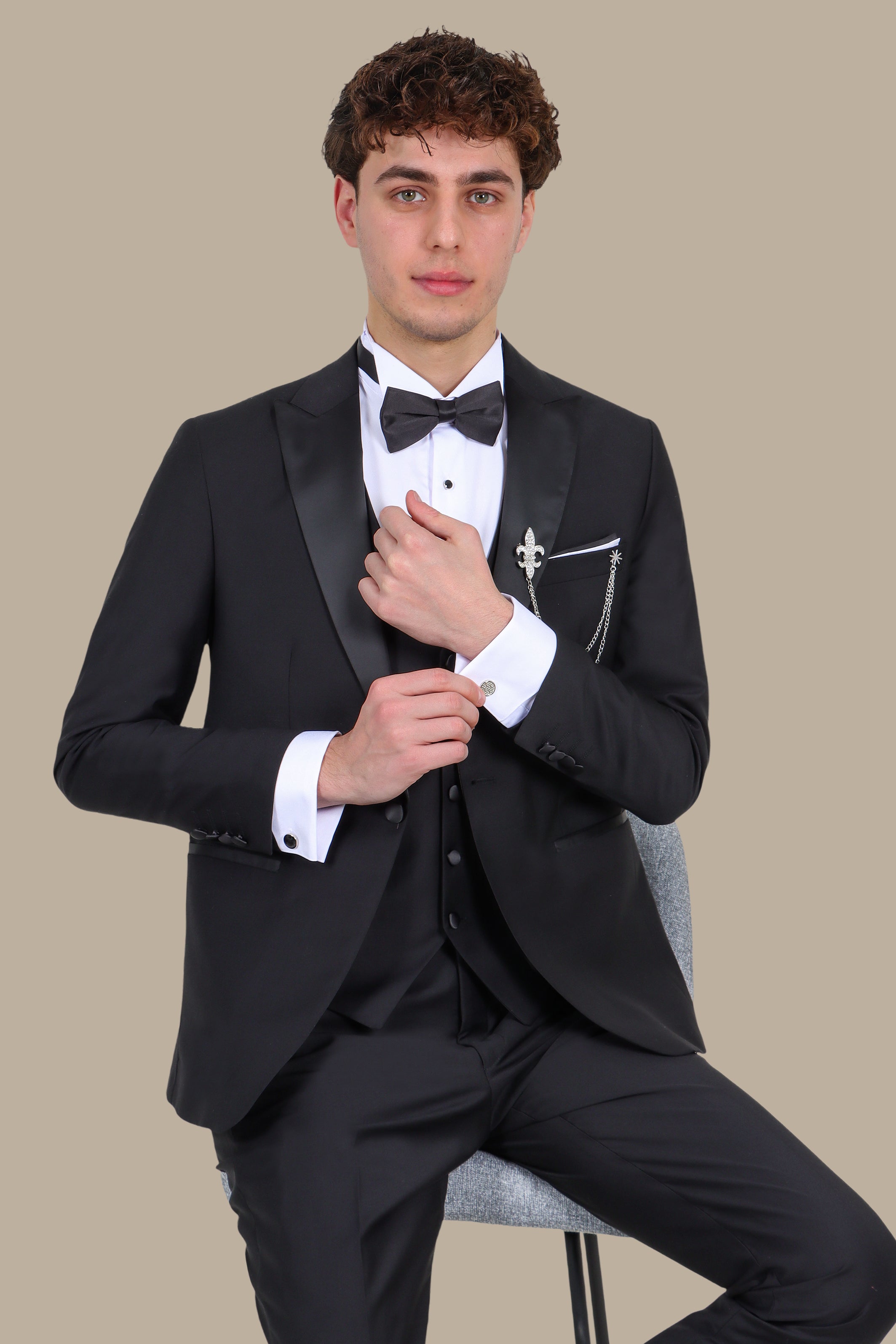 6 Pieces Tuxedo Peak Lapel Black