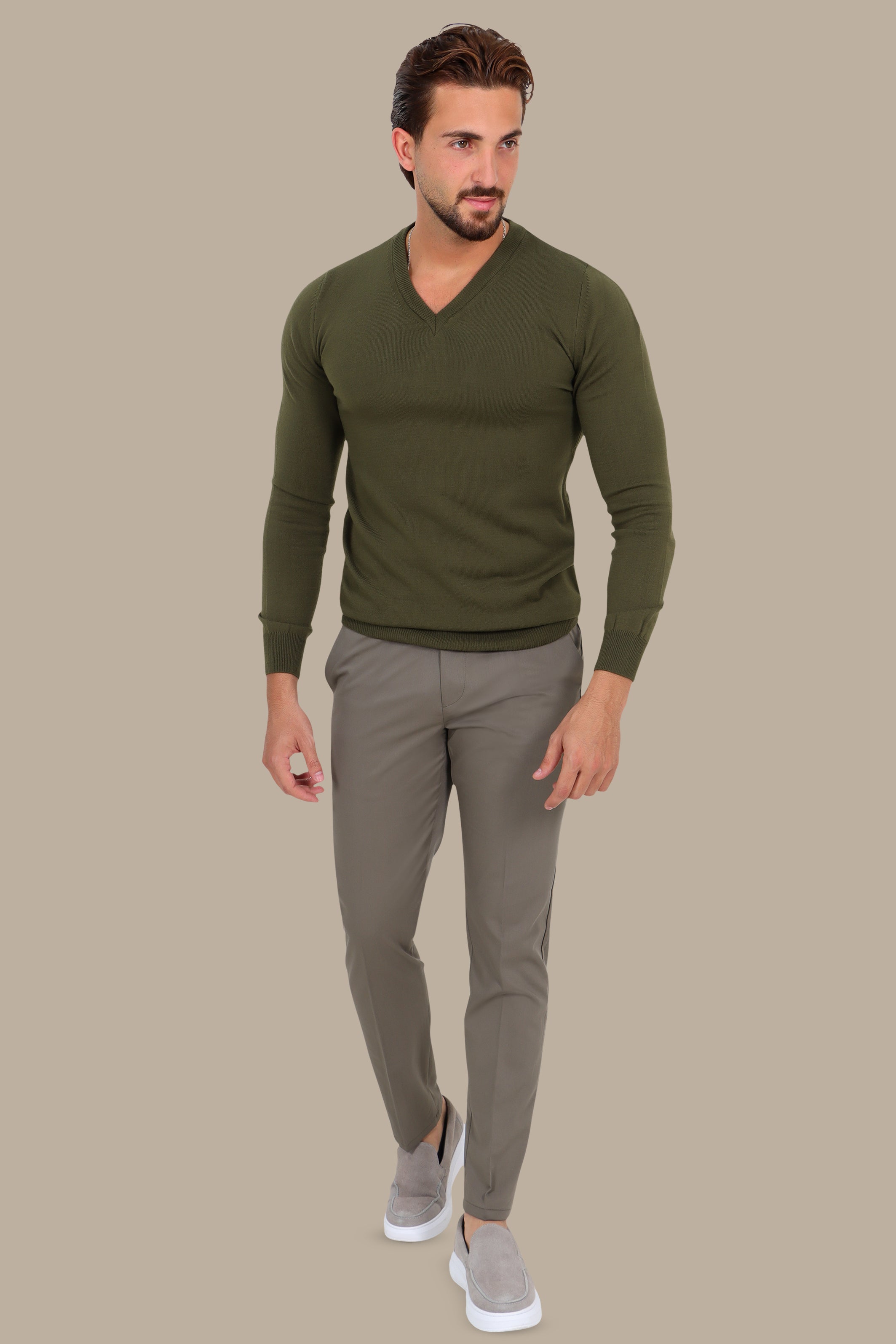 V-Neck Sweater Basic Khaki