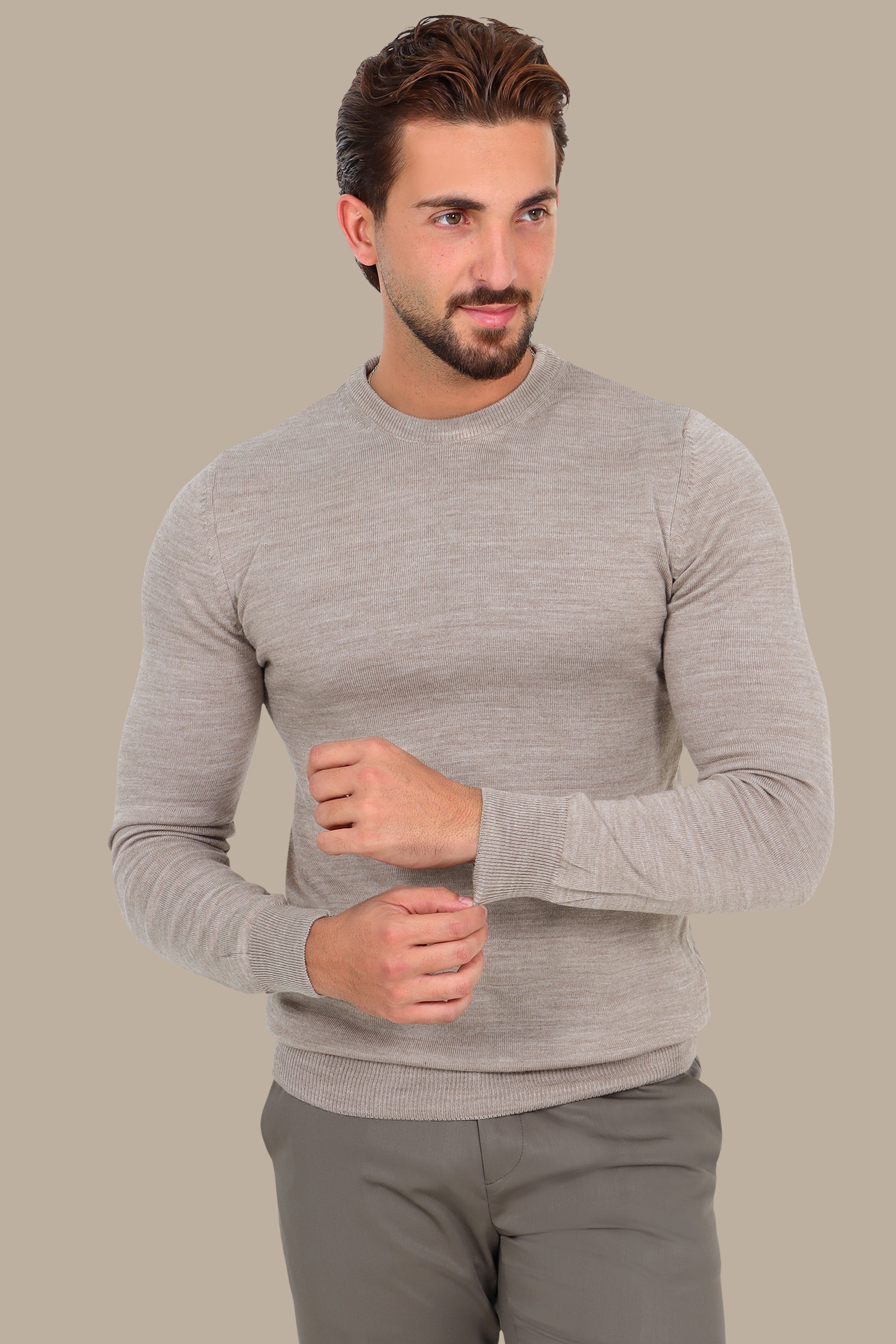 Sweater Basic Round Neck Light Brown