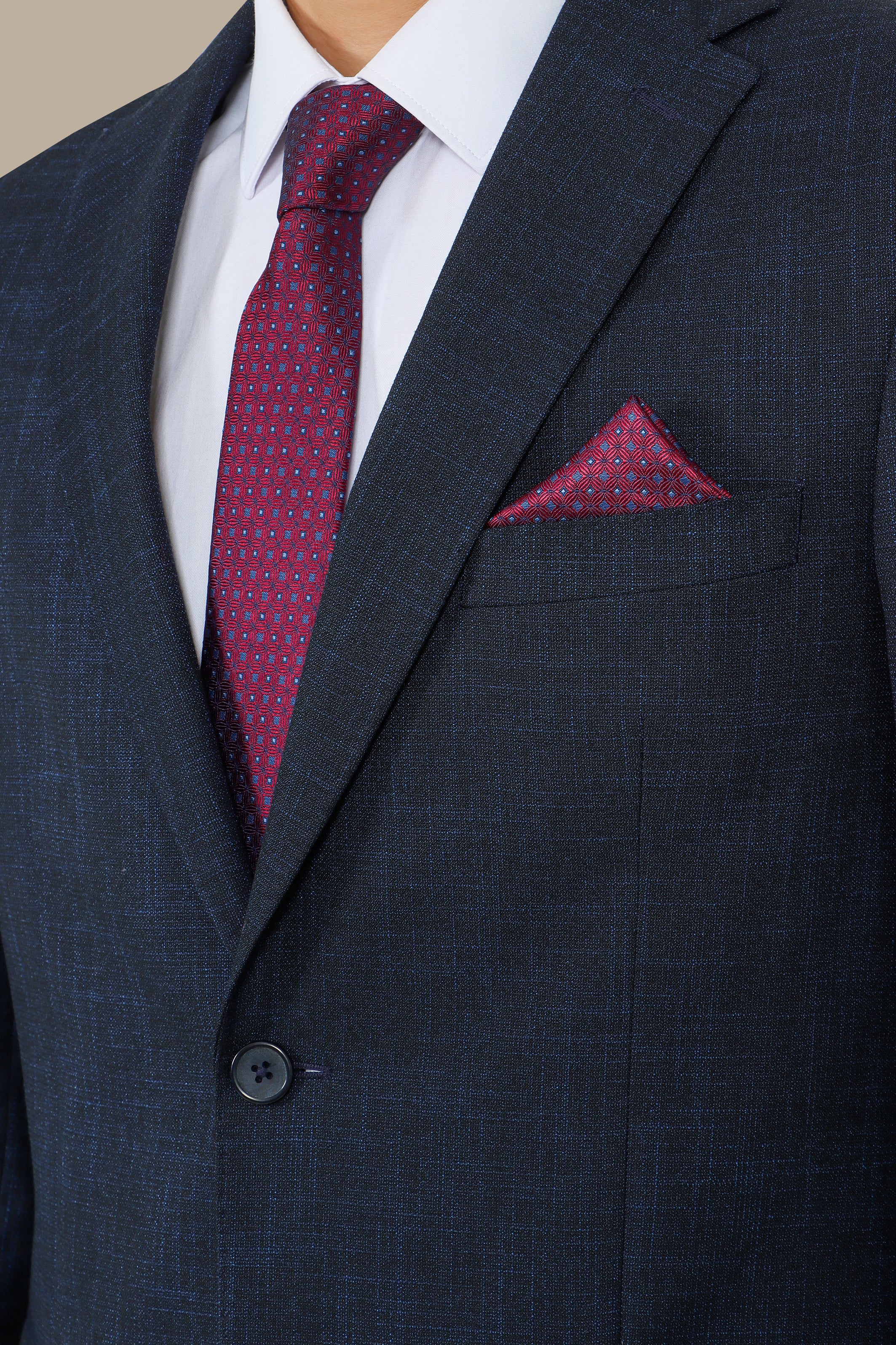 Fil A Fil Suit Notch Lapel 2 Pieces Dark Navy