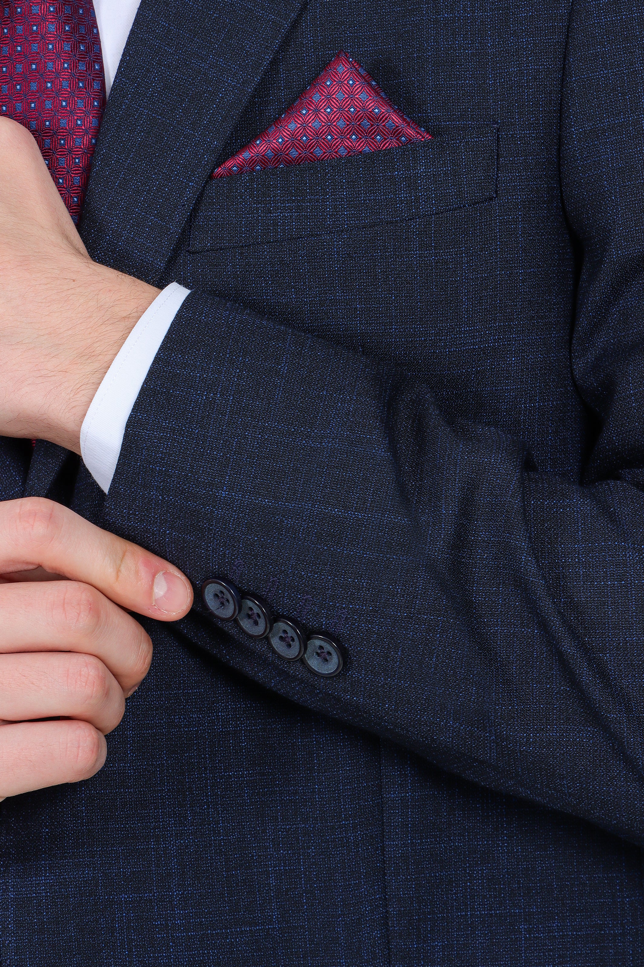 Fil A Fil Suit Notch Lapel 2 Pieces Dark Navy
