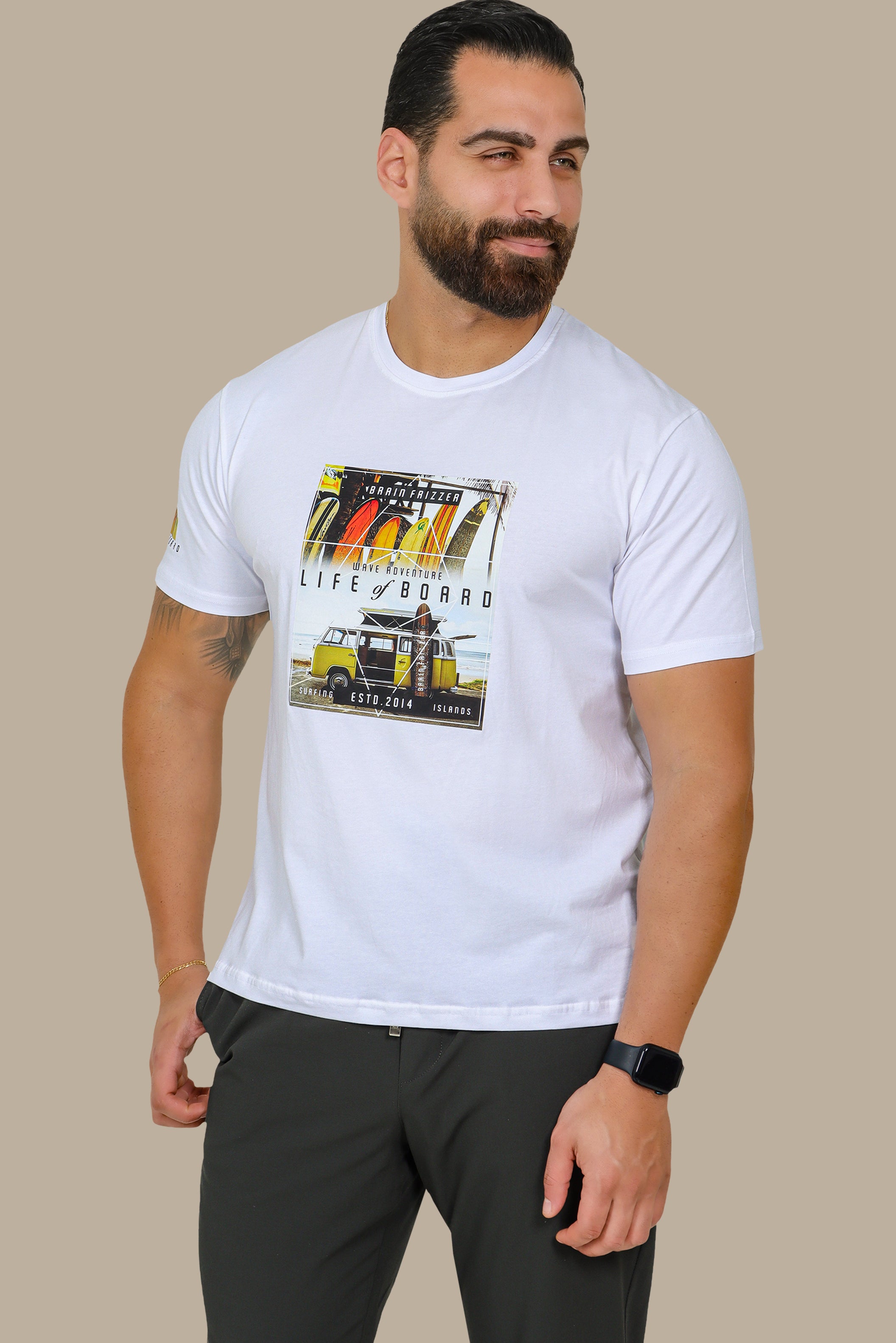 Life on Board Graphic T-Shirt with Surf Van Print