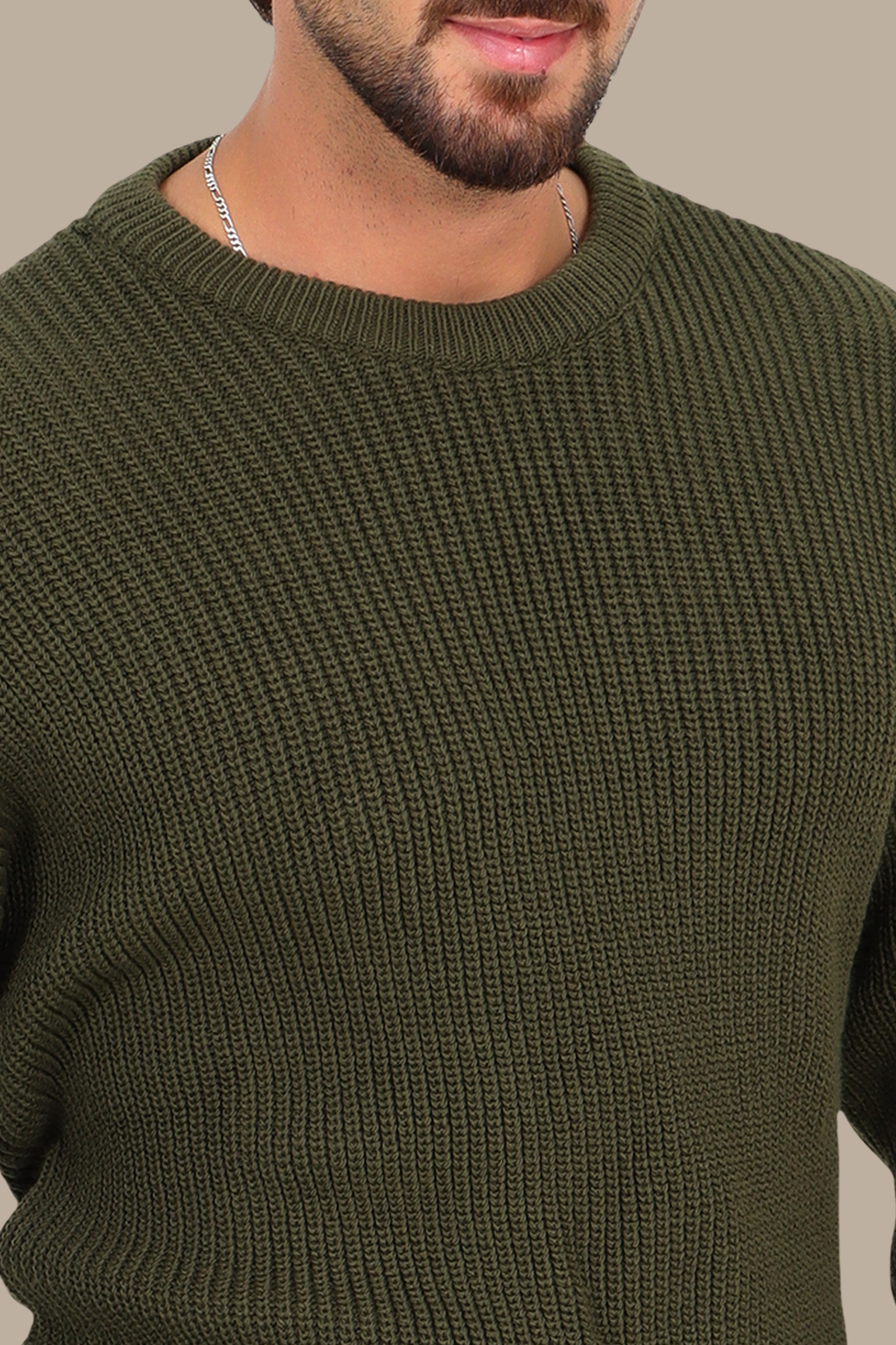 Khaki Mercerized Oversized Sweater