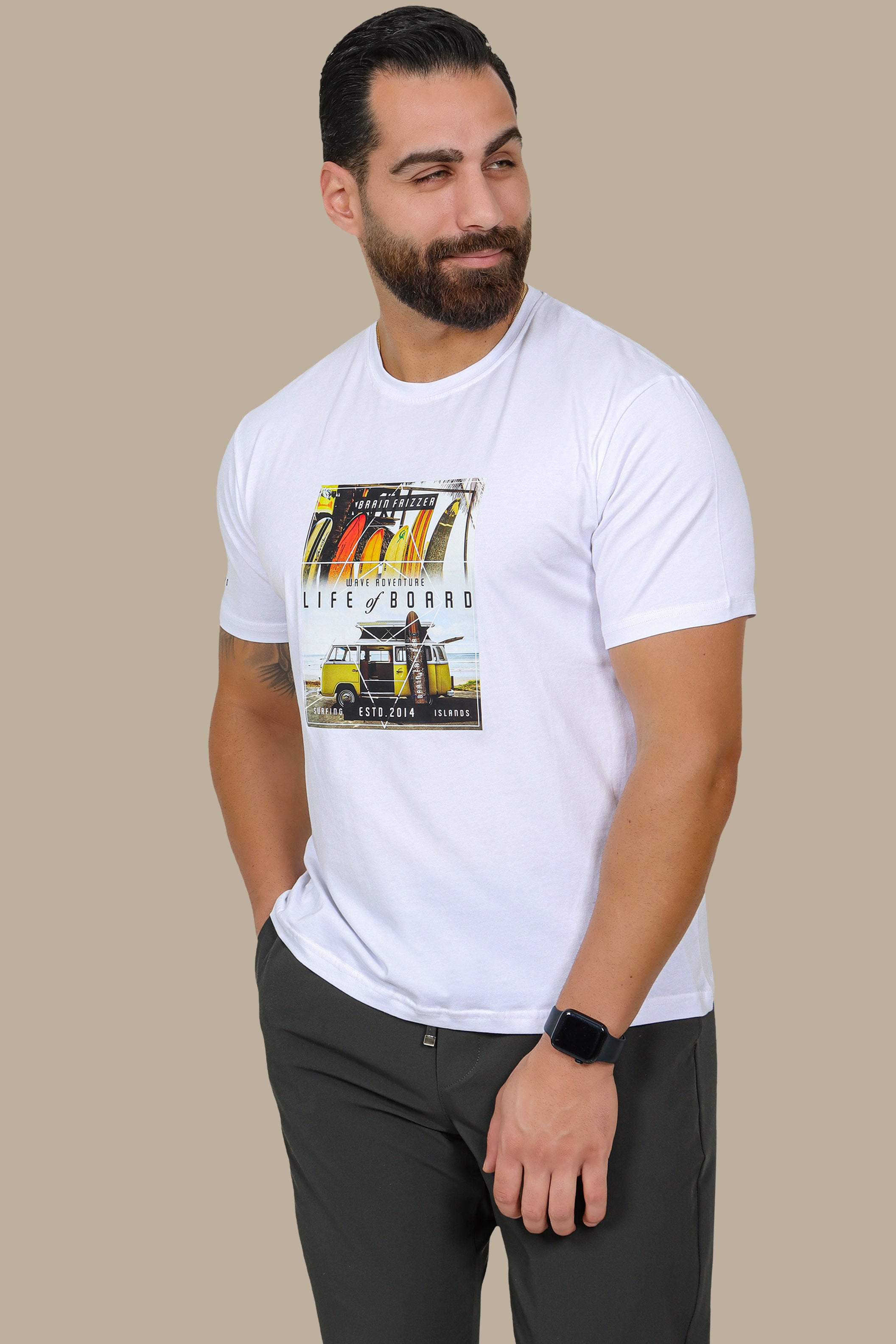Life on Board: Printed T-Shirt in White