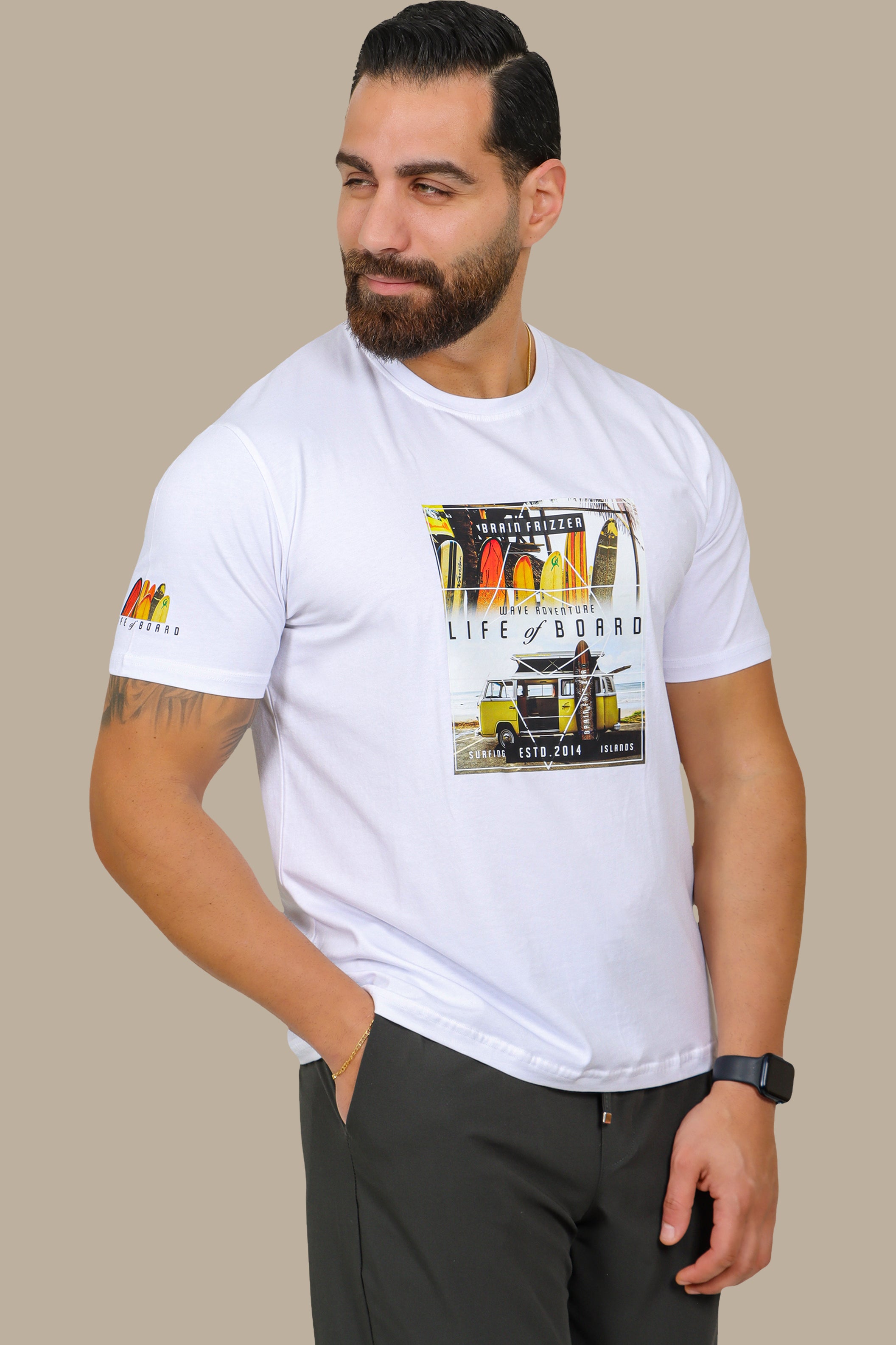 Life on Board: Printed T-Shirt in White