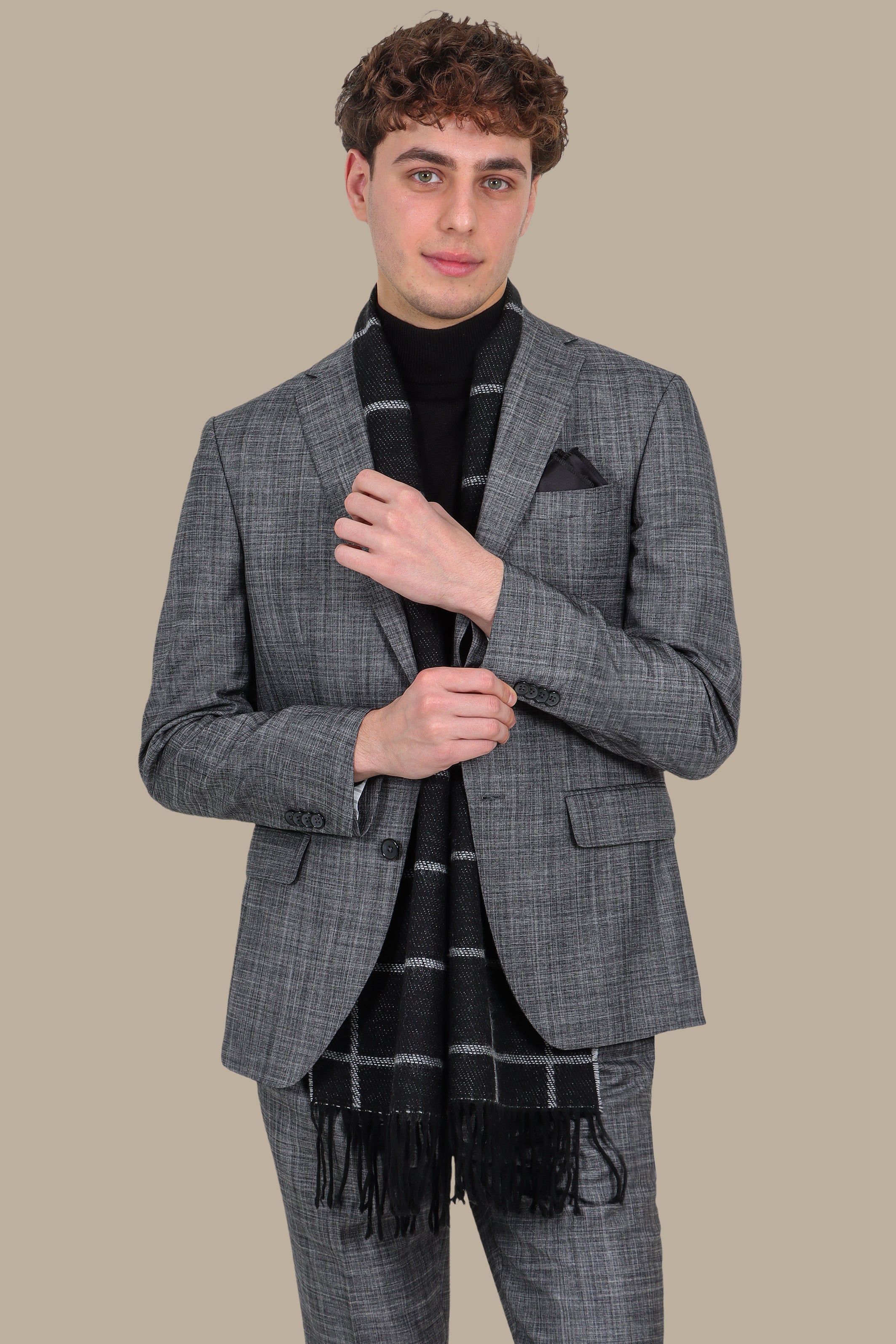 Fil A Fil Suit Notch Lapel 2 Pieces Dark Grey