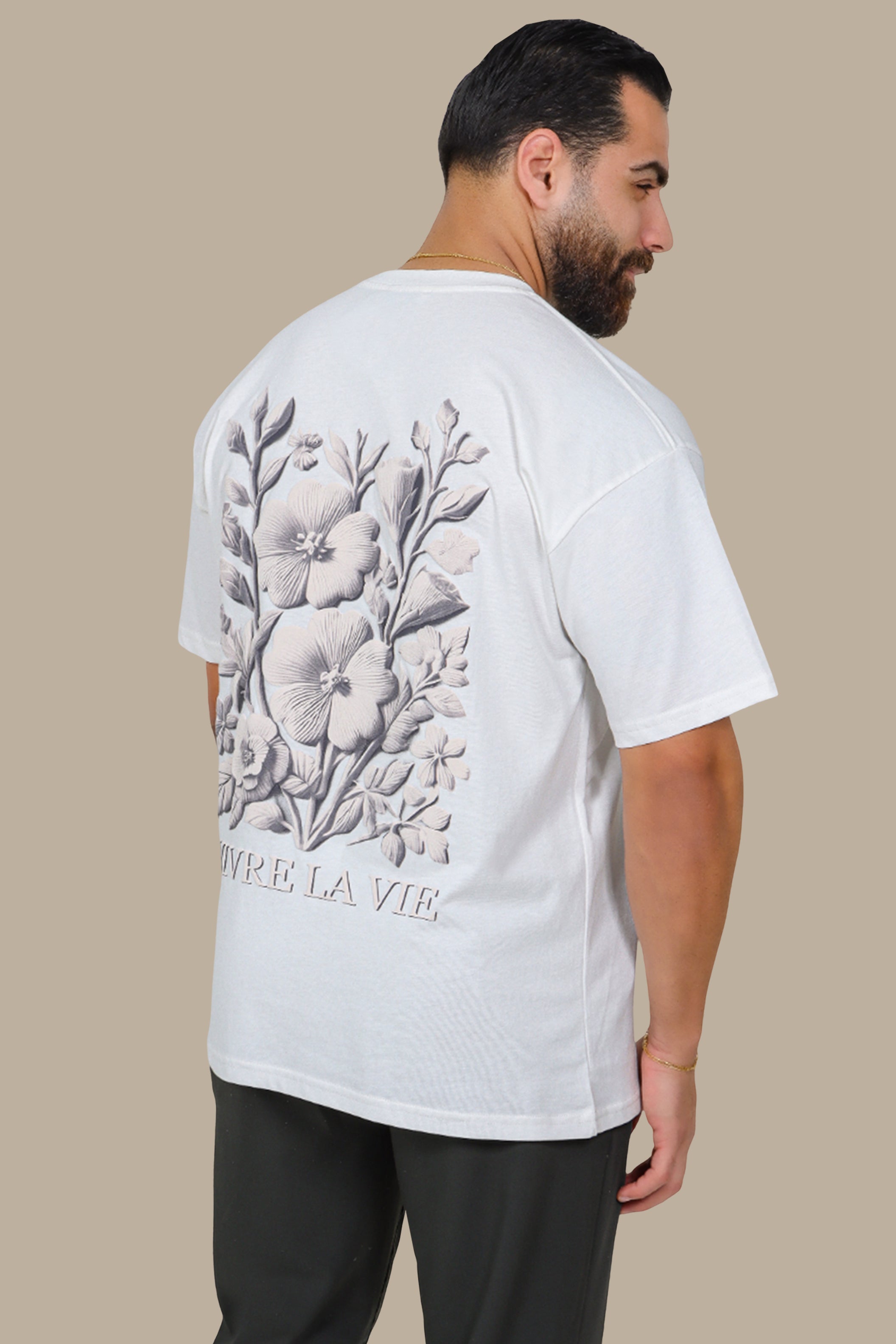 Vivre La Vie Oversized Printed T-Shirt – White