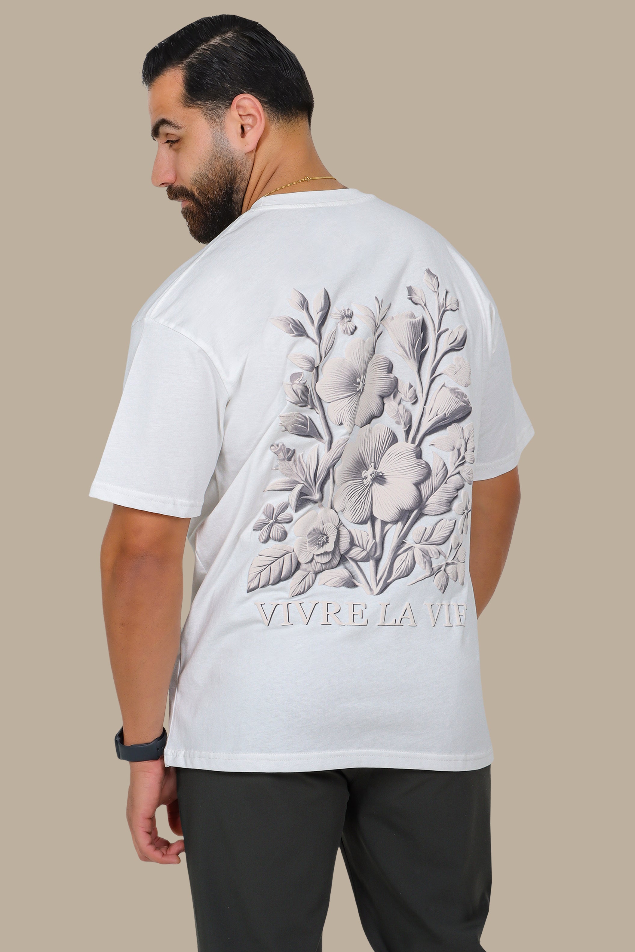 Vivre La Vie Oversized Printed T-Shirt – White