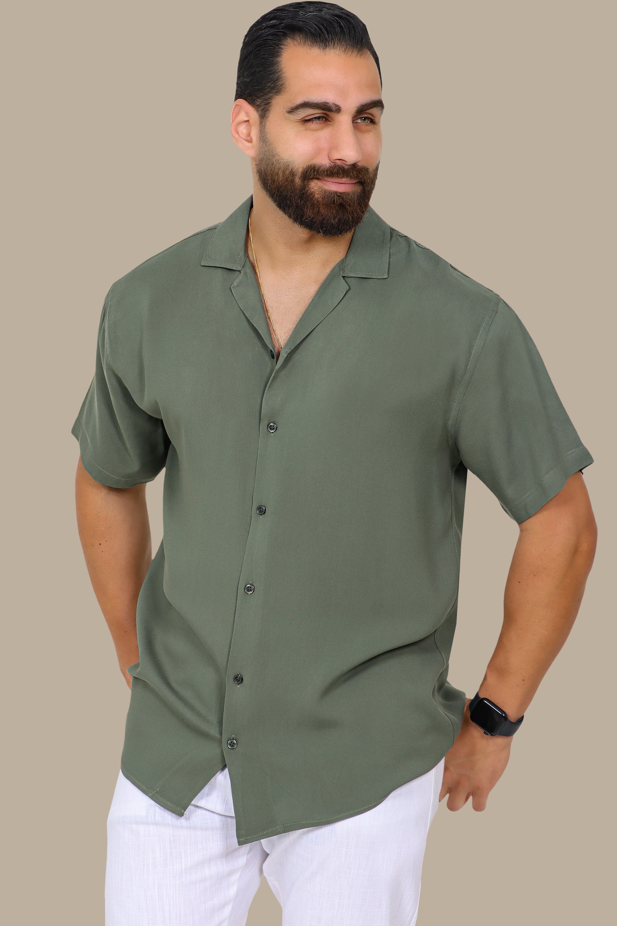 Effortless Comfort: Short-Sleeve Linen Aerobin Shirt in Green