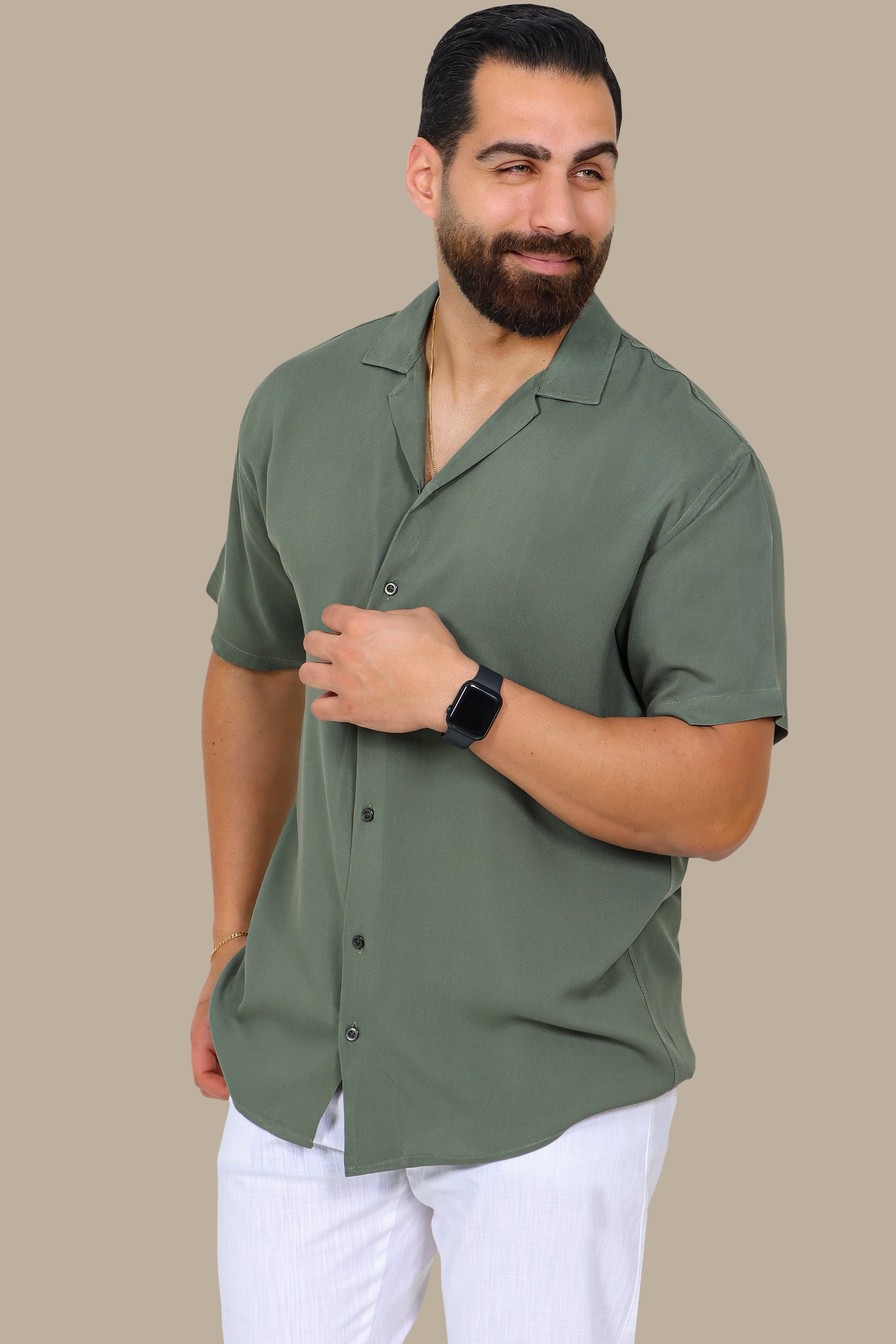 Effortless Comfort: Short-Sleeve Linen Aerobin Shirt in Green