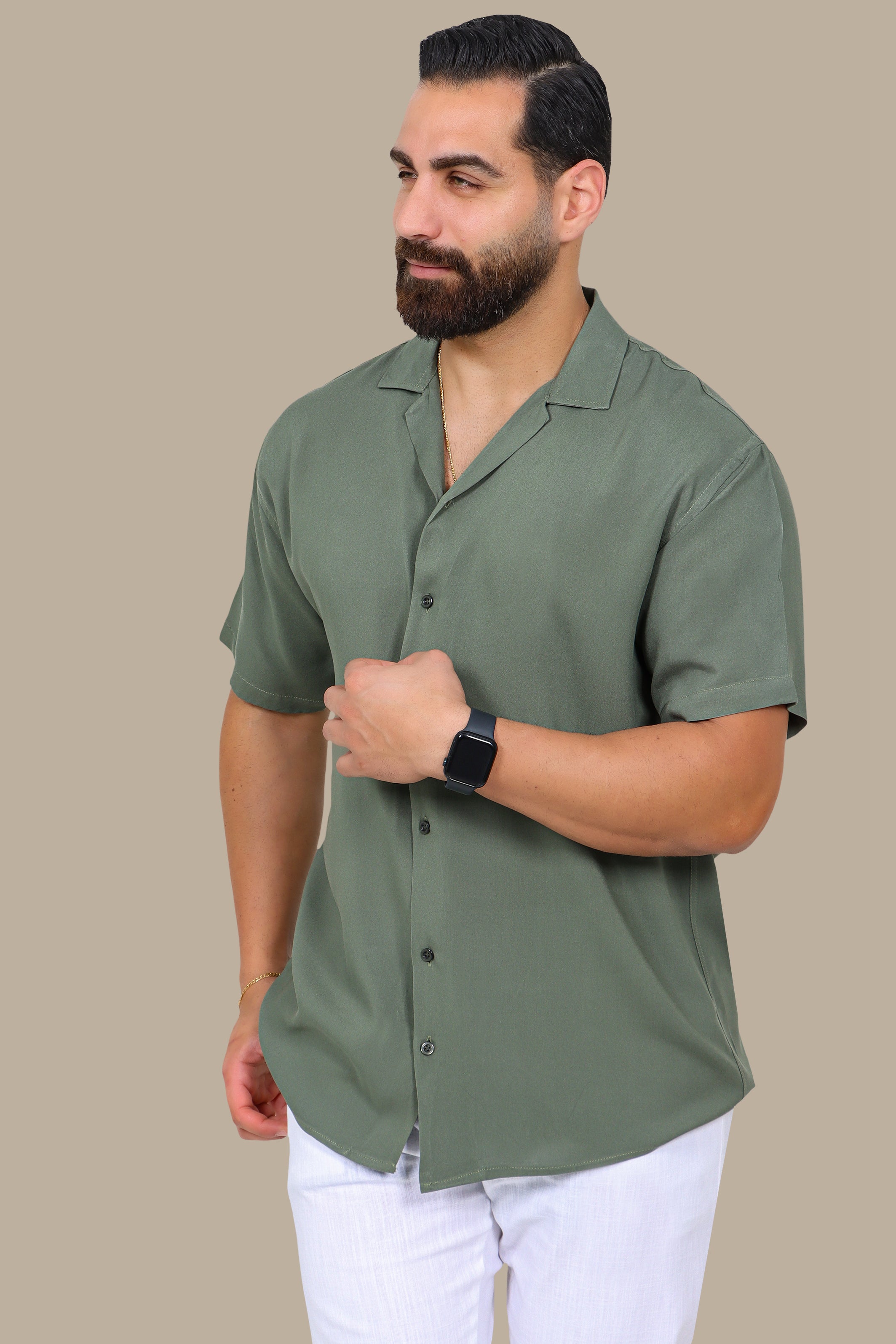 Effortless Comfort: Short-Sleeve Linen Aerobin Shirt in Green