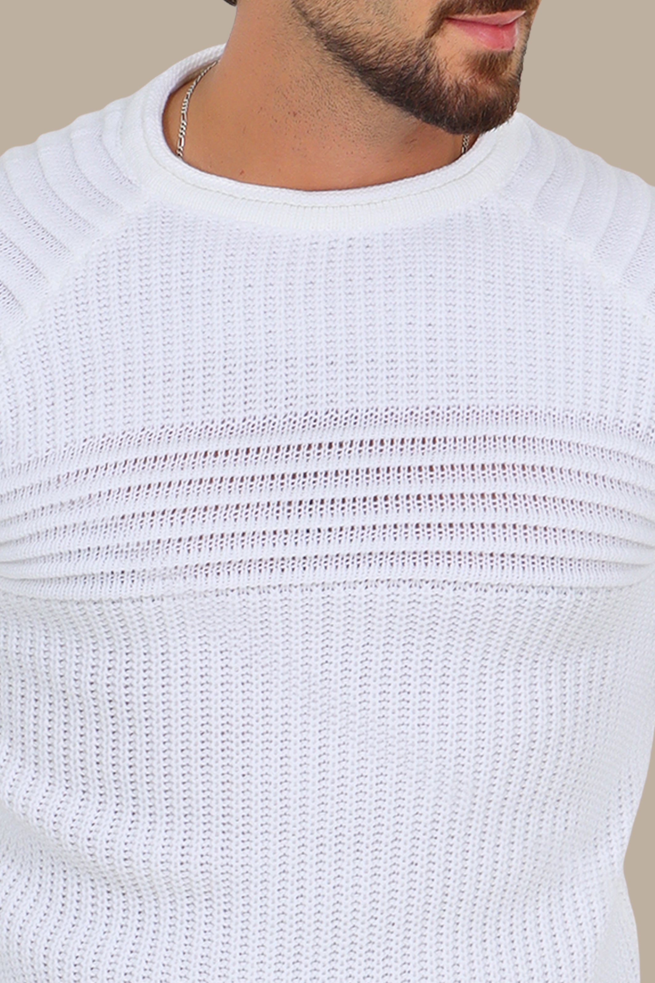 Mercerized Ribbed Sweater with Mid Line in White