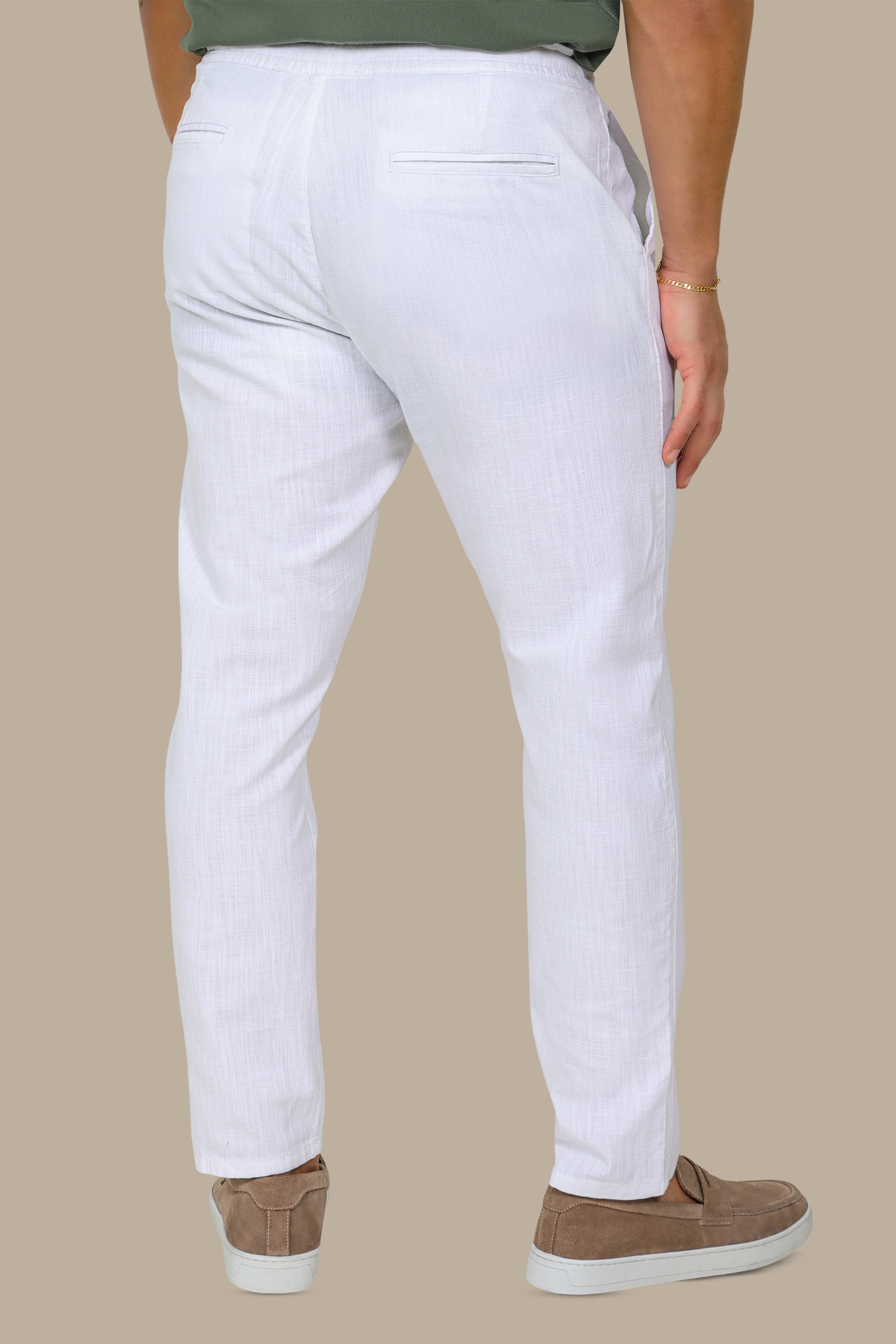 Ivory Breeze: White Linen Fil a Fil Pants