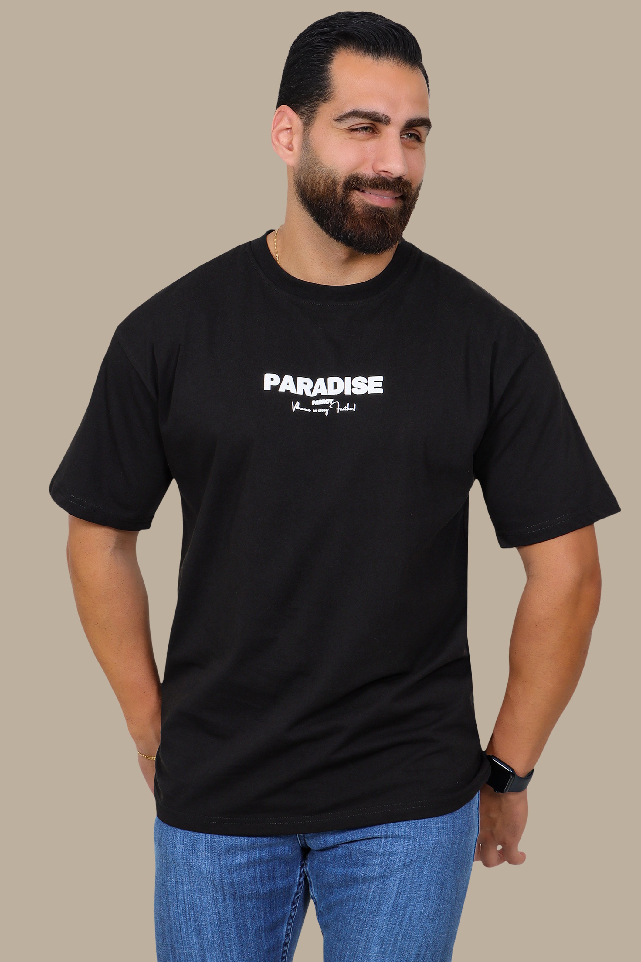 Oversized T-Shirt with Blue Parrot Paradise Print