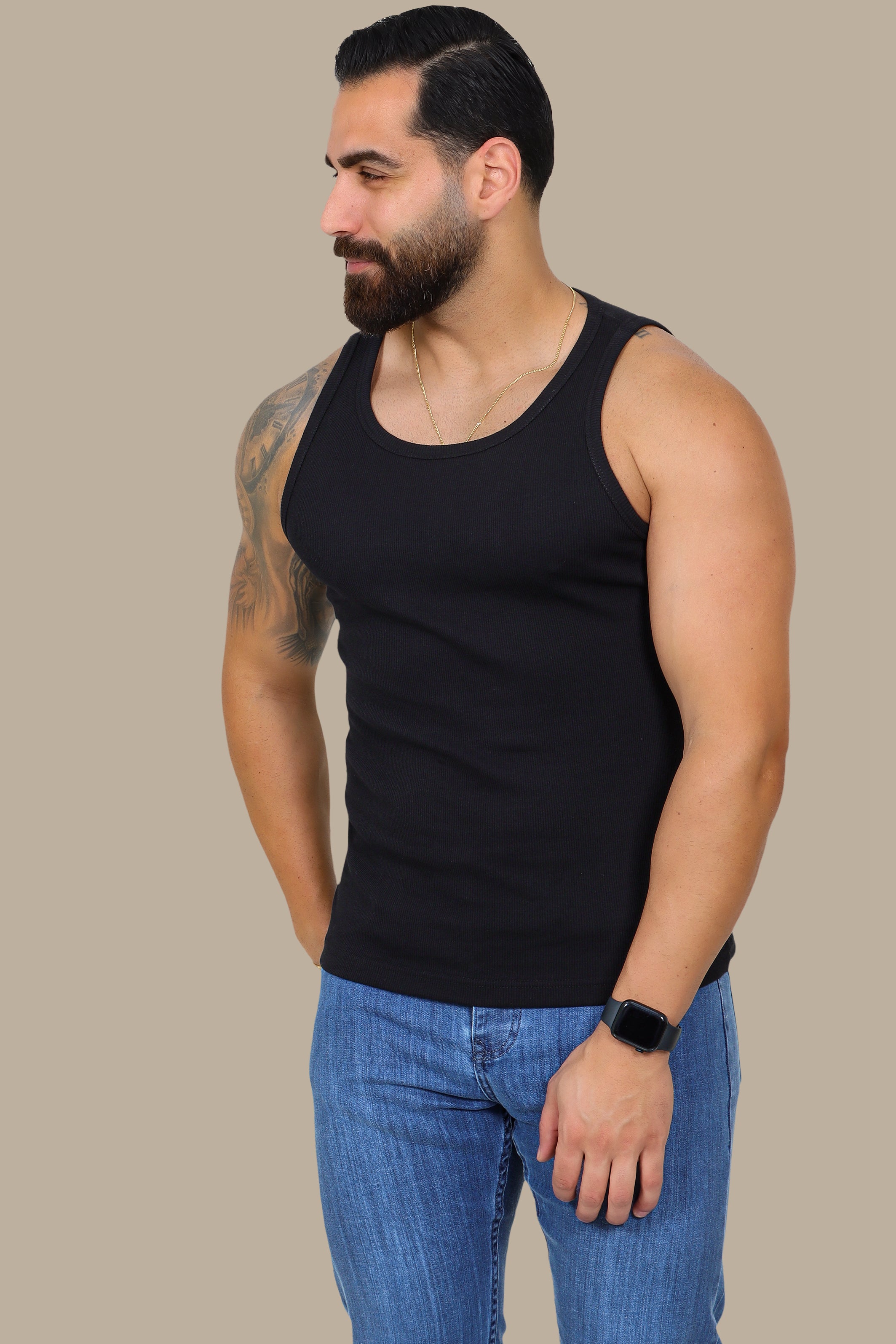 Black Ribbed Basic I-Shirt