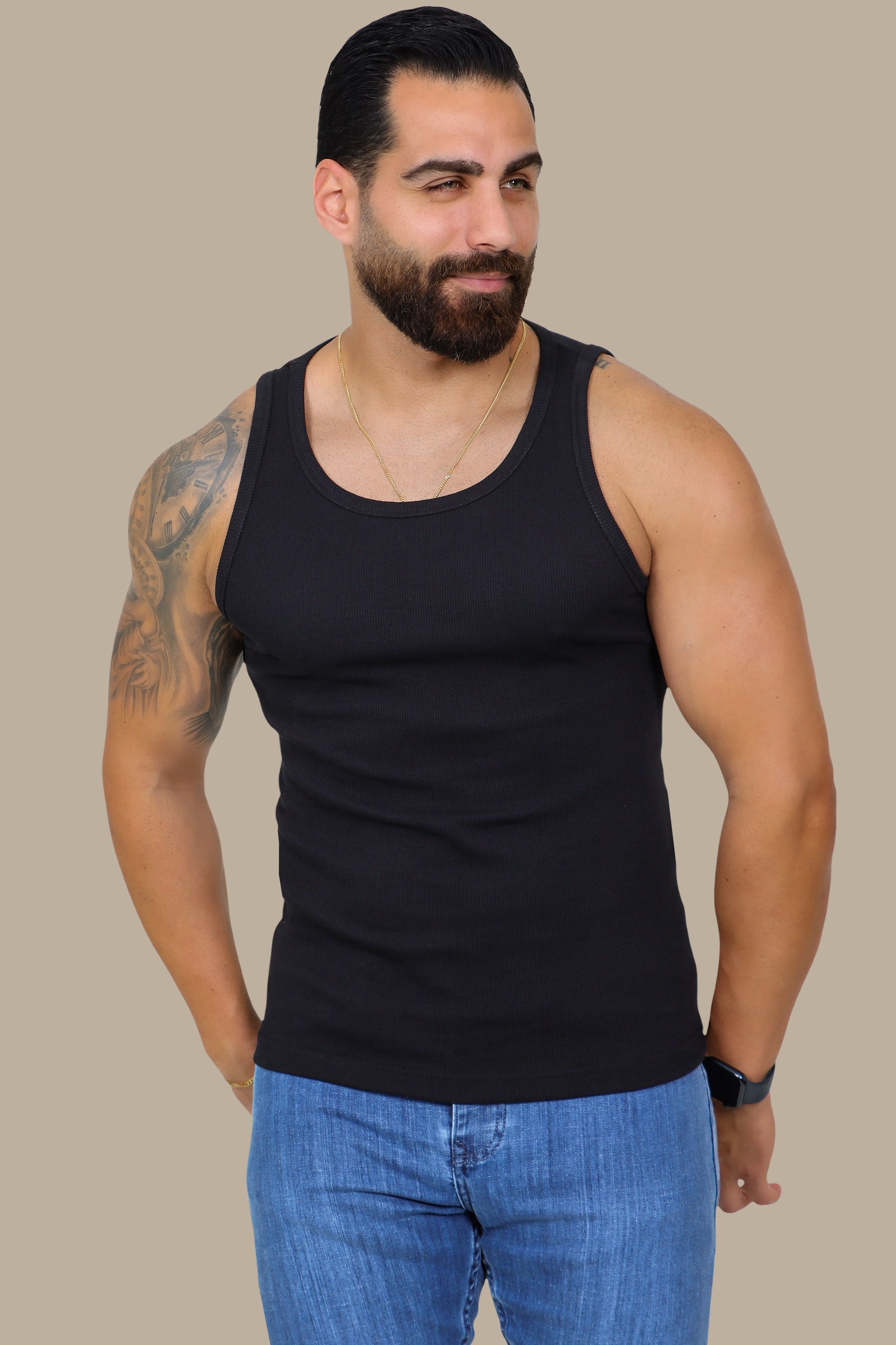 Black Ribbed Basic I-Shirt
