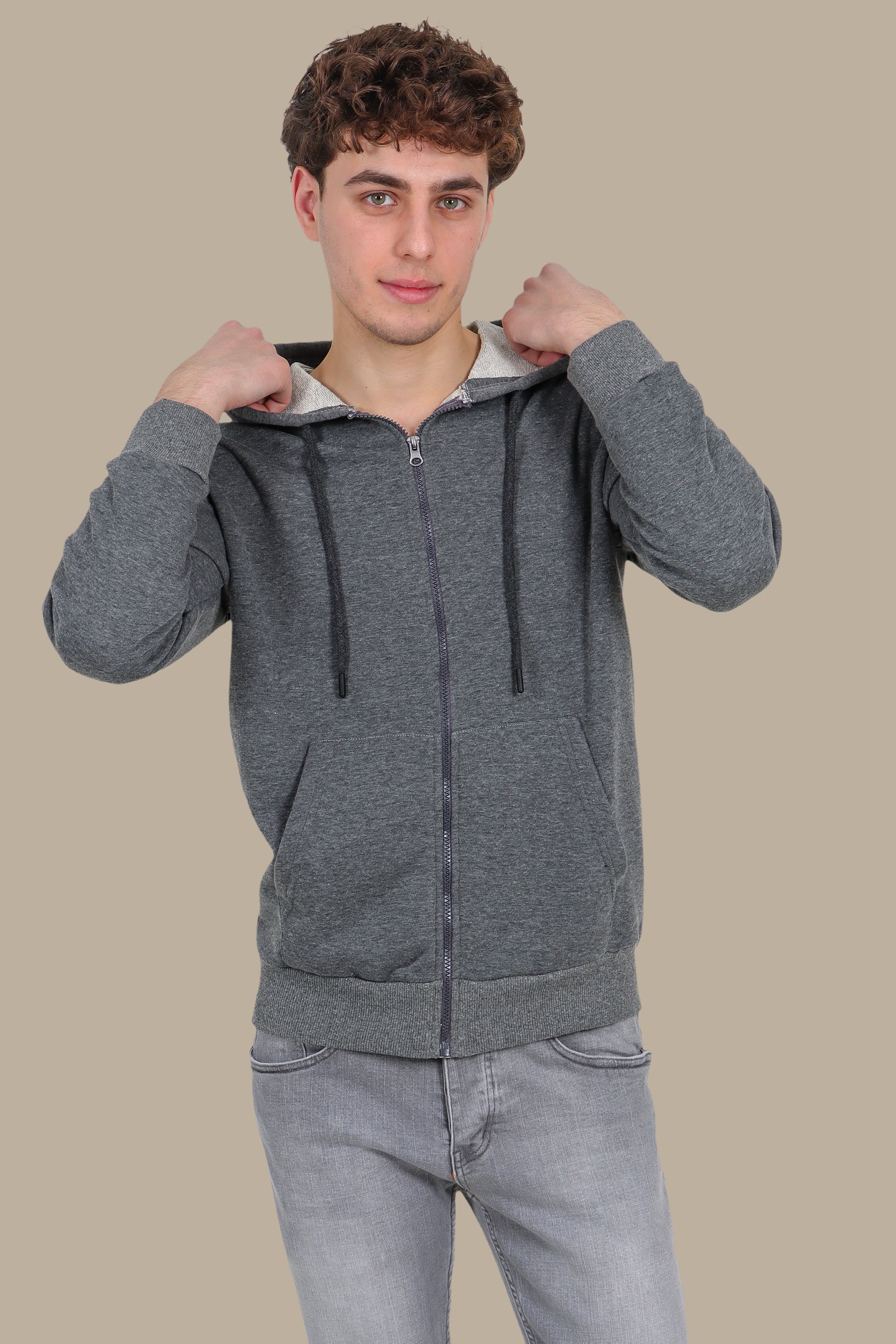 Basic Hoodie Full Zipper Dark Grey