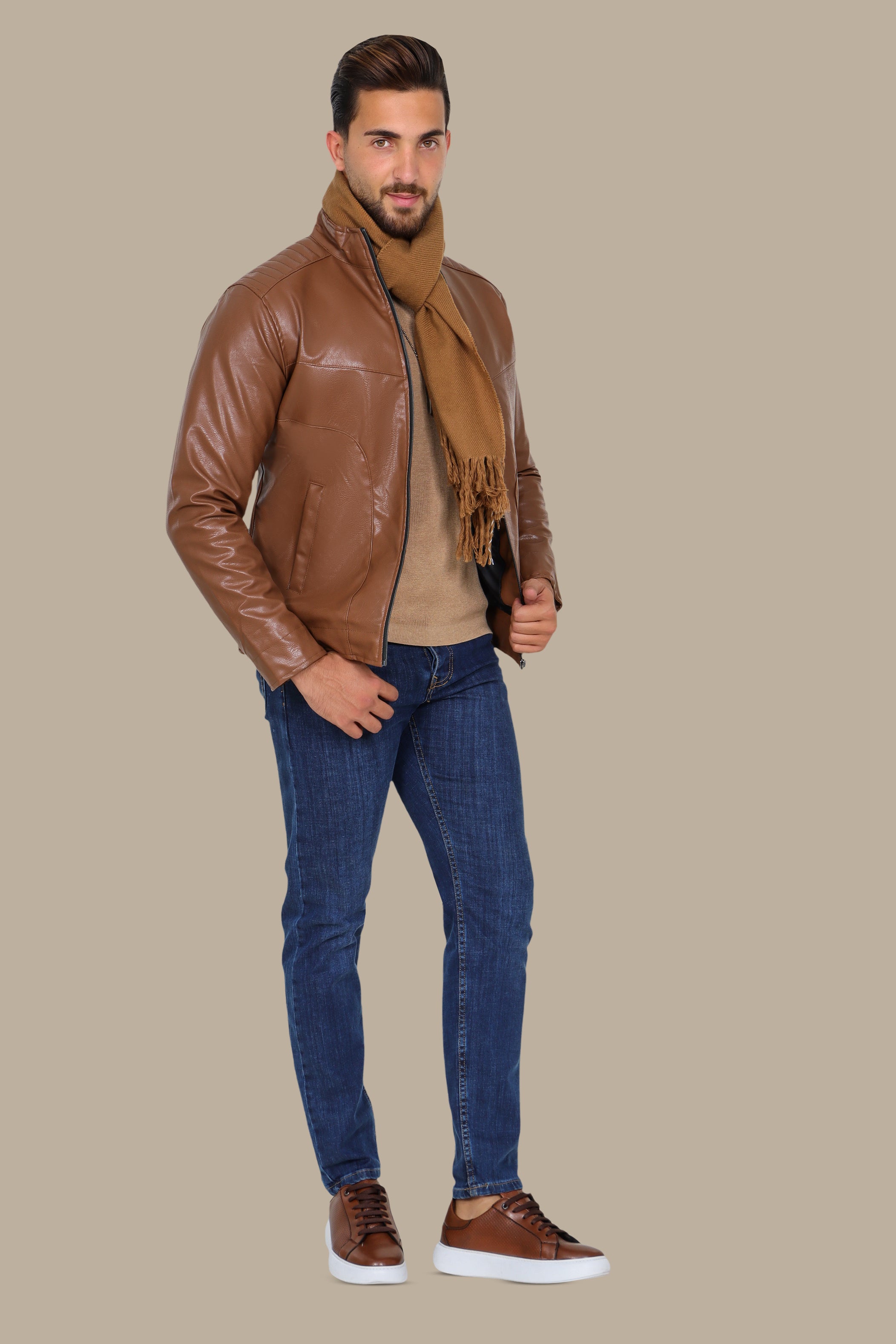 Havane High Neck Faux Leather Jacket