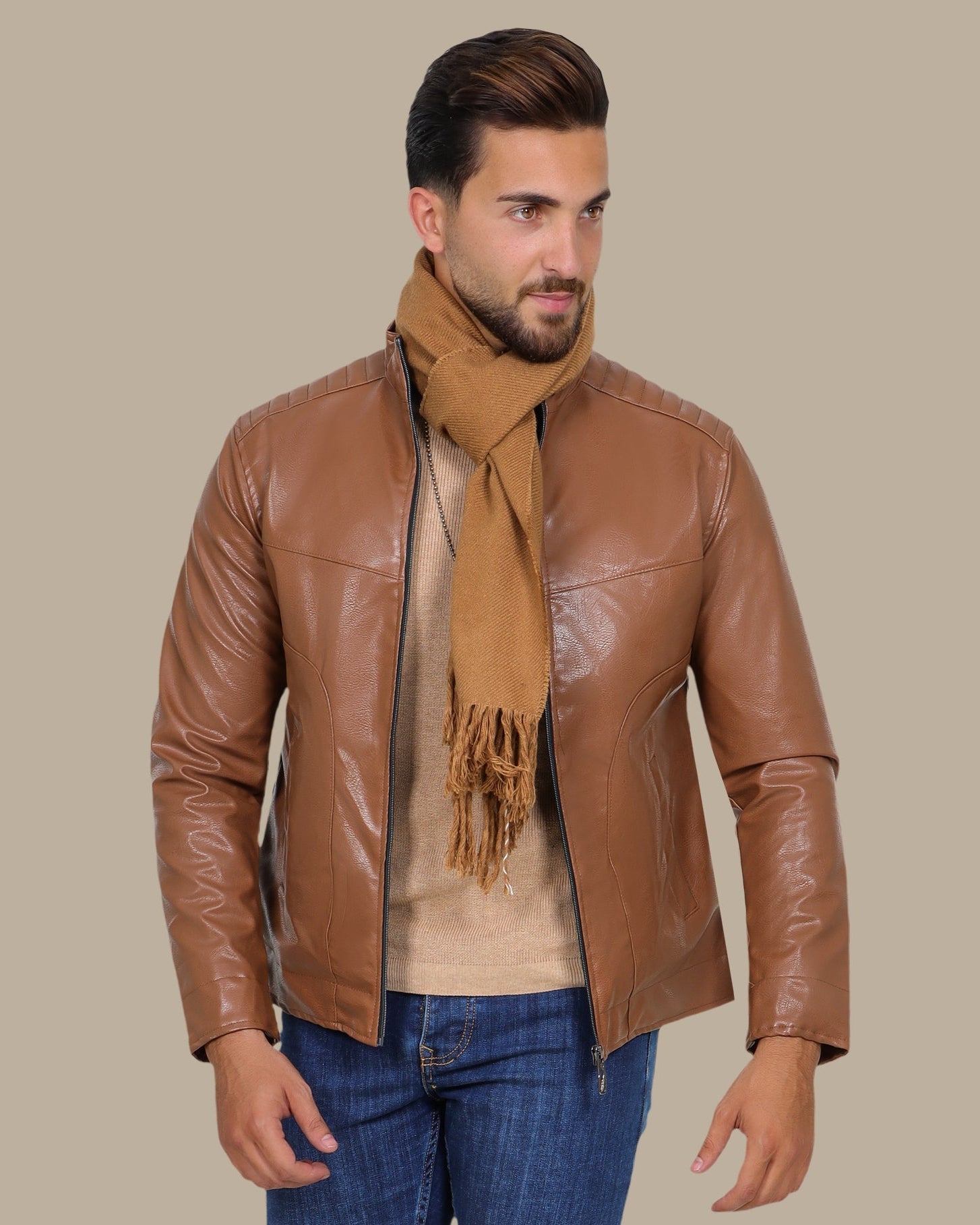 Havane High Neck Faux Leather Jacket