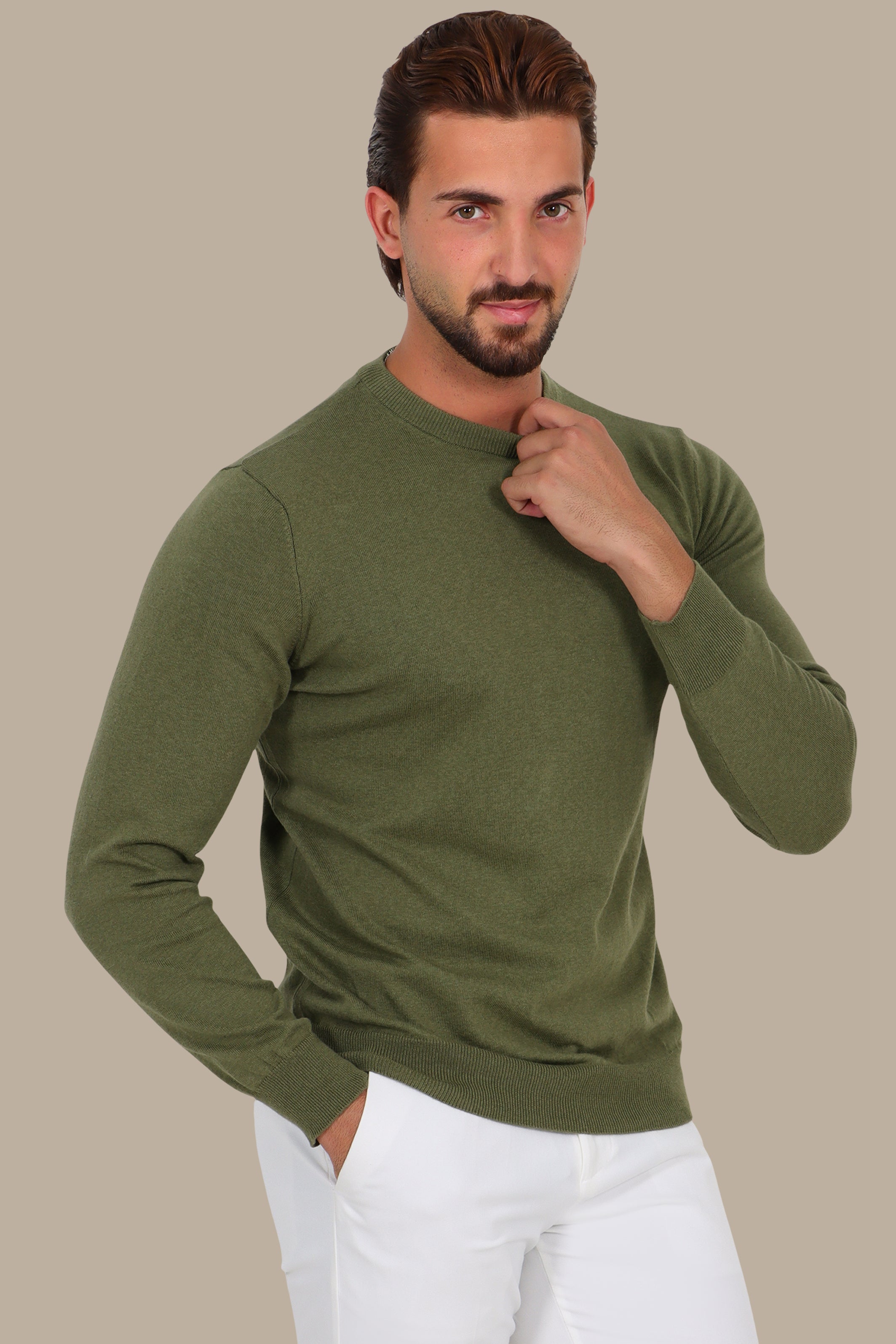 Khaki Round Neck Sweater