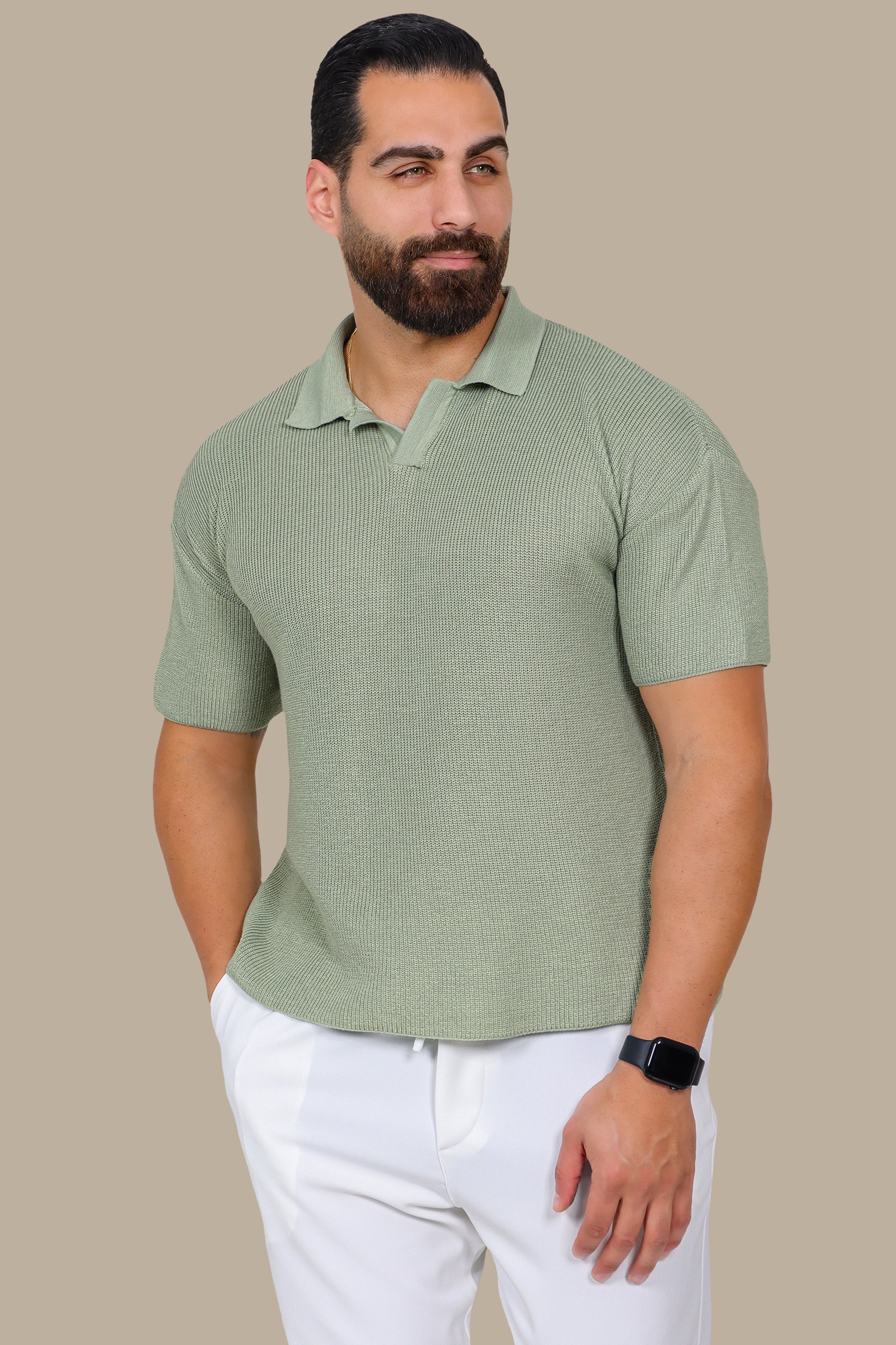 Olive Mercerized V-Neck Polo