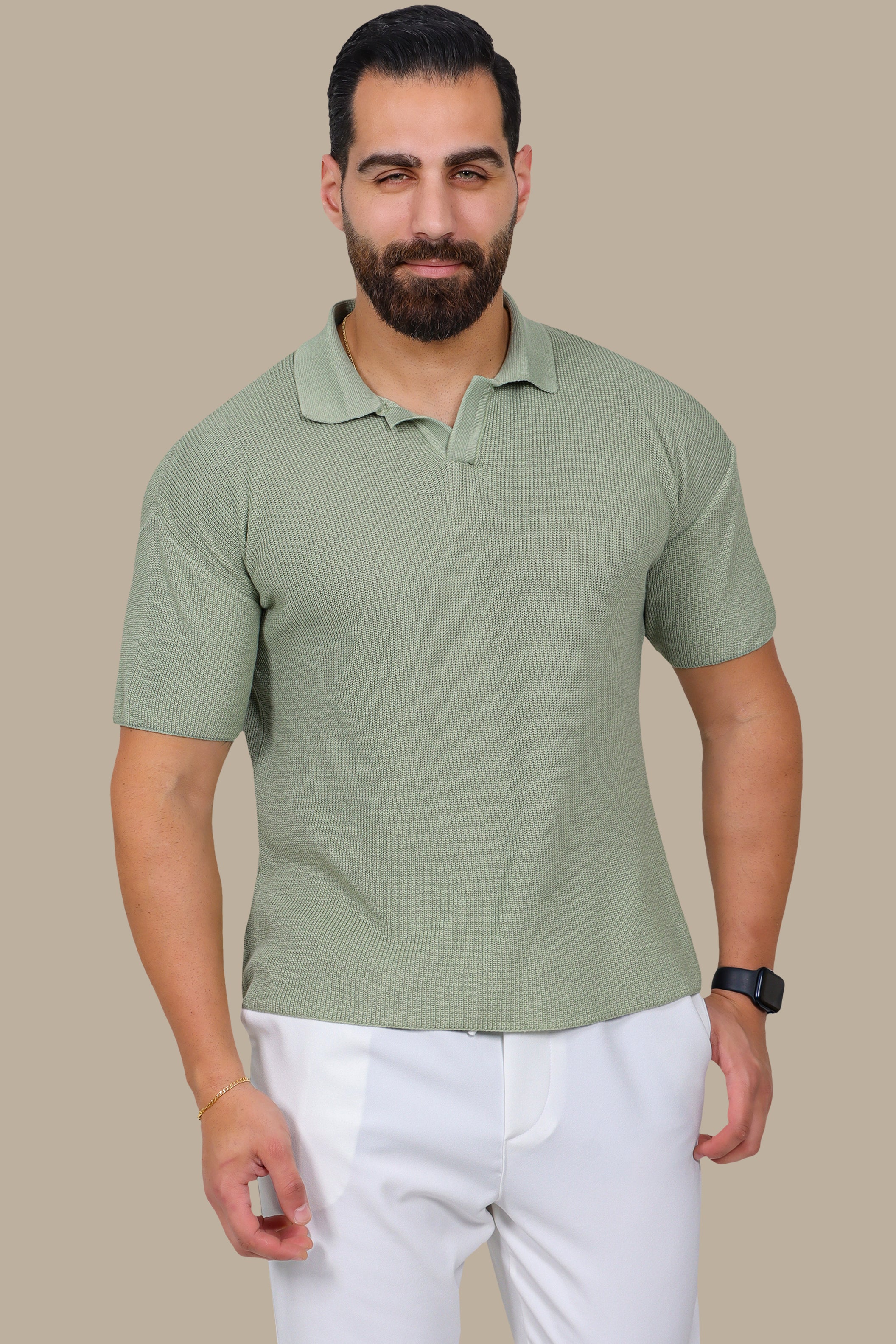 Olive Mercerized V-Neck Polo