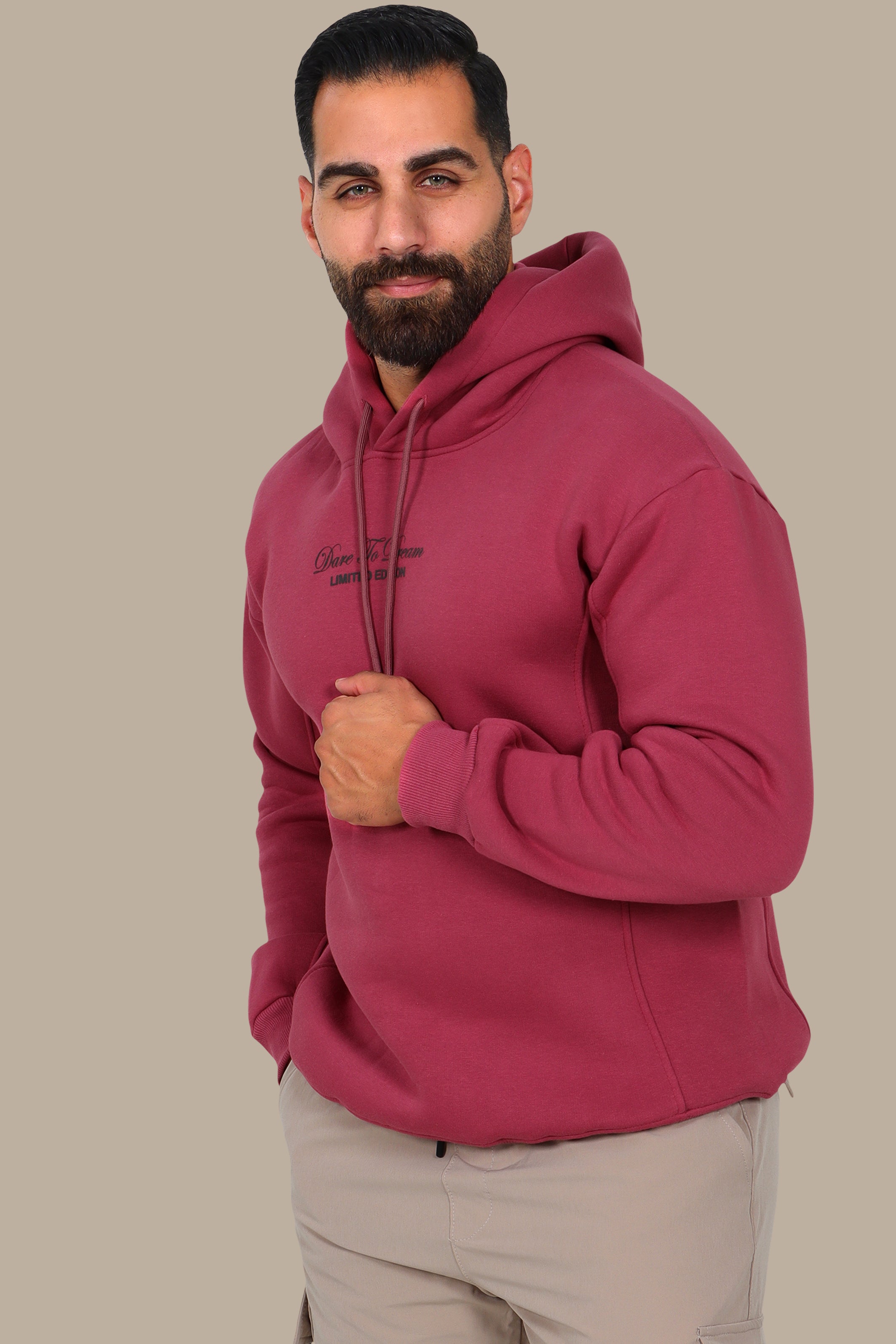 Dreamscape: Oversized Dark Pink Printed Hoodie