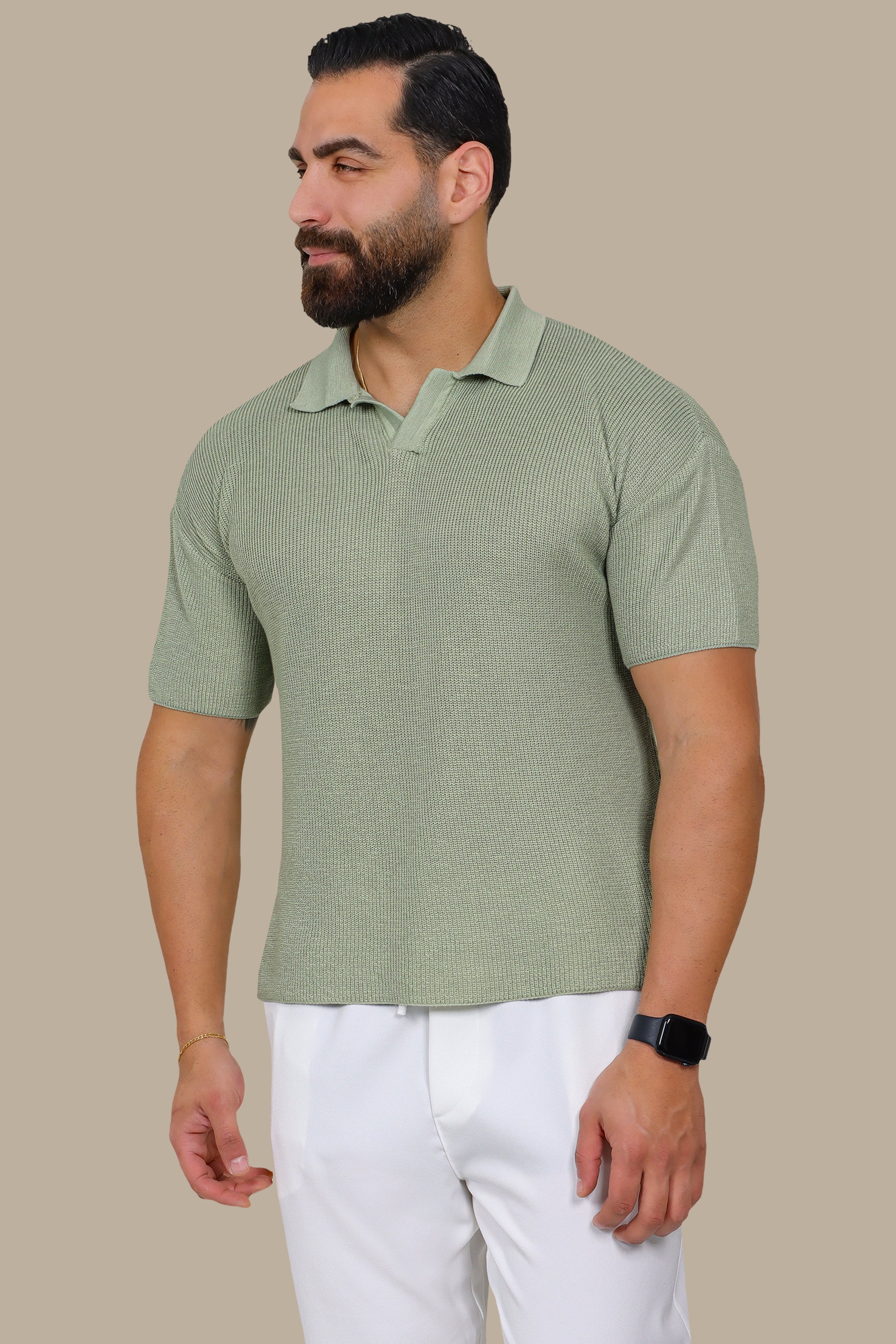 Olive Mercerized V-Neck Polo