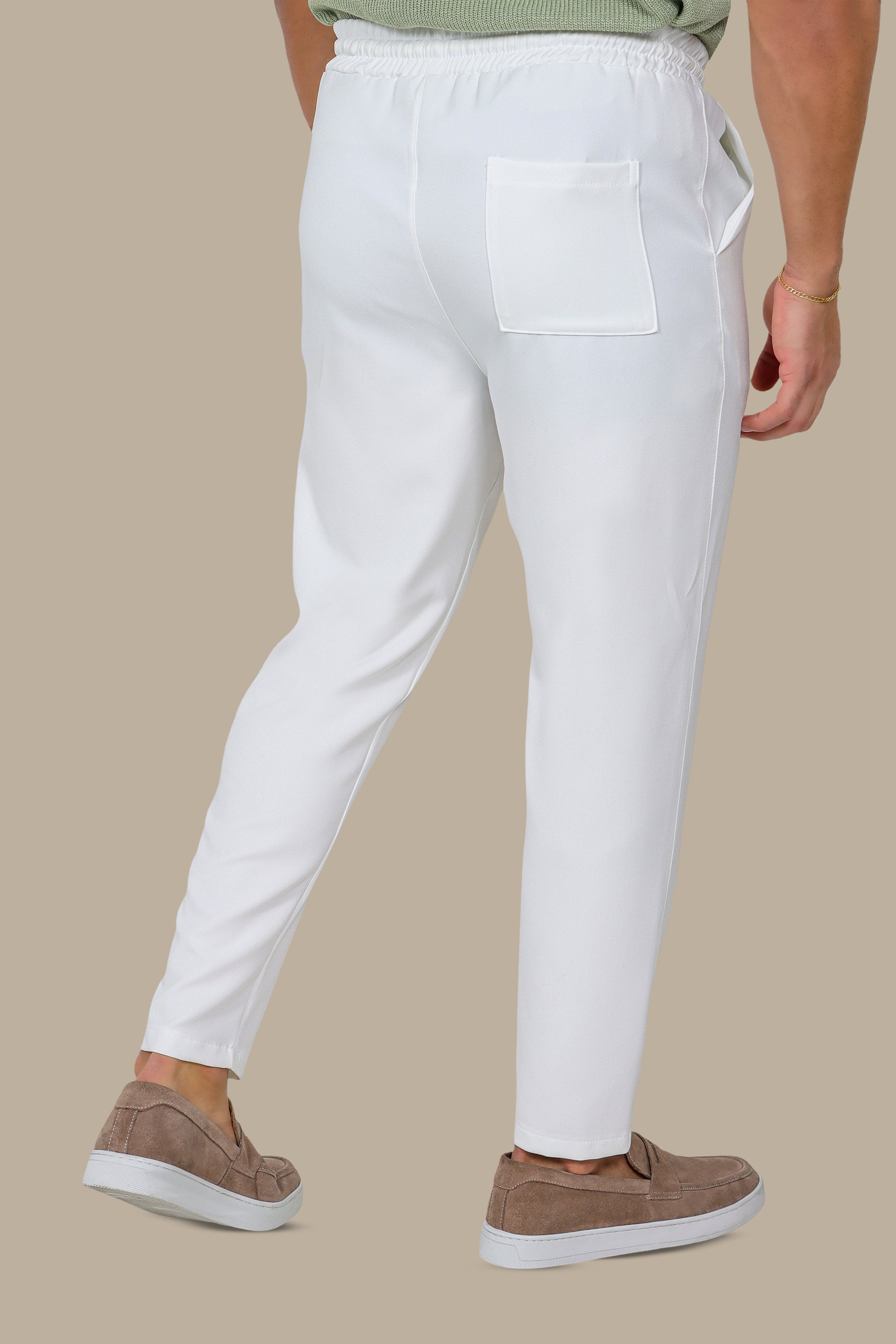 Chic Comfort: Elastic Waist Boyfriend Trousers in White