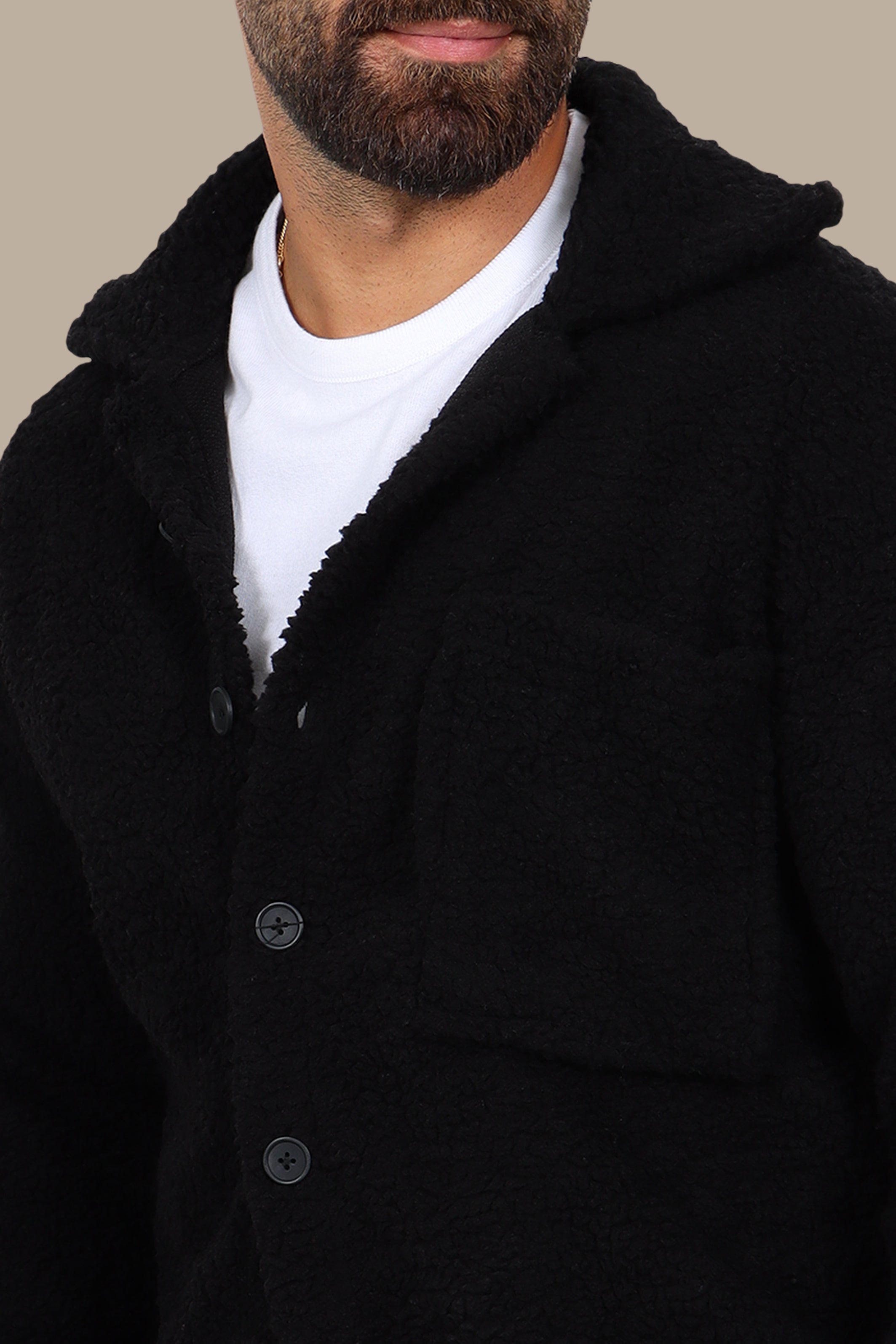 Black Teddy-Lamp Buttoned Cardigan