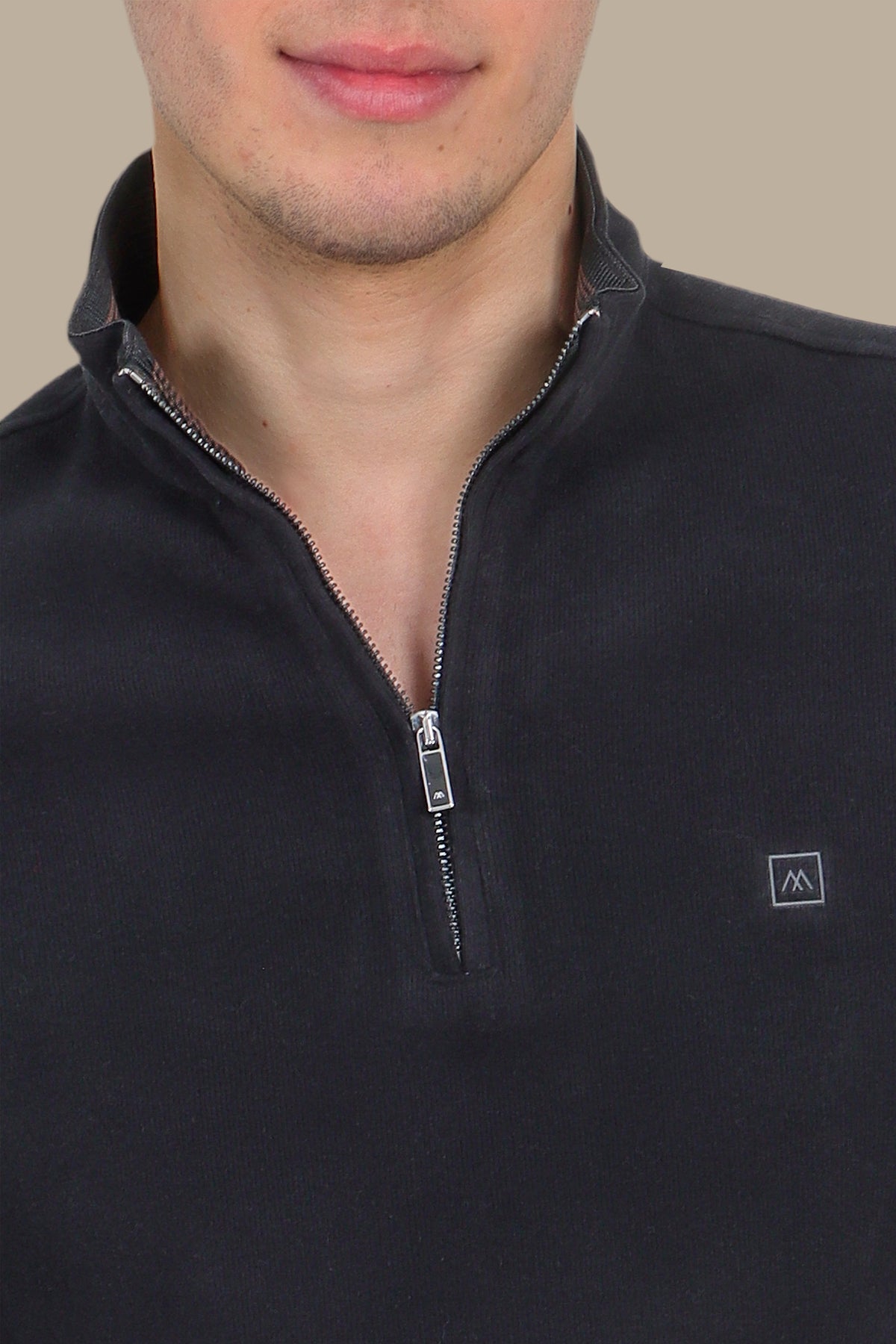 Luxurious Comfort: Black Velvet Half-Zipper Sweater