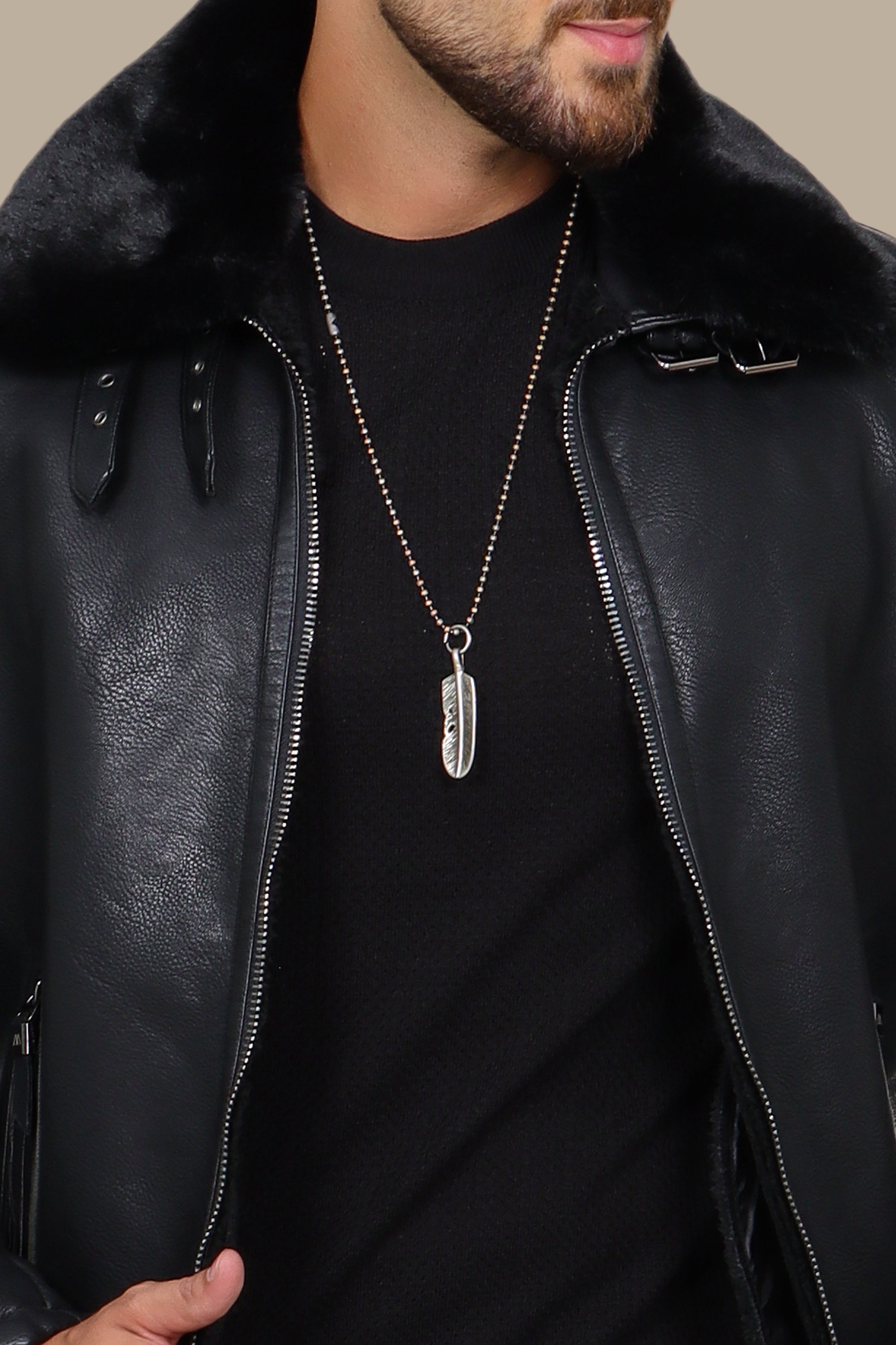Black Leather Jacket with Fur Collar