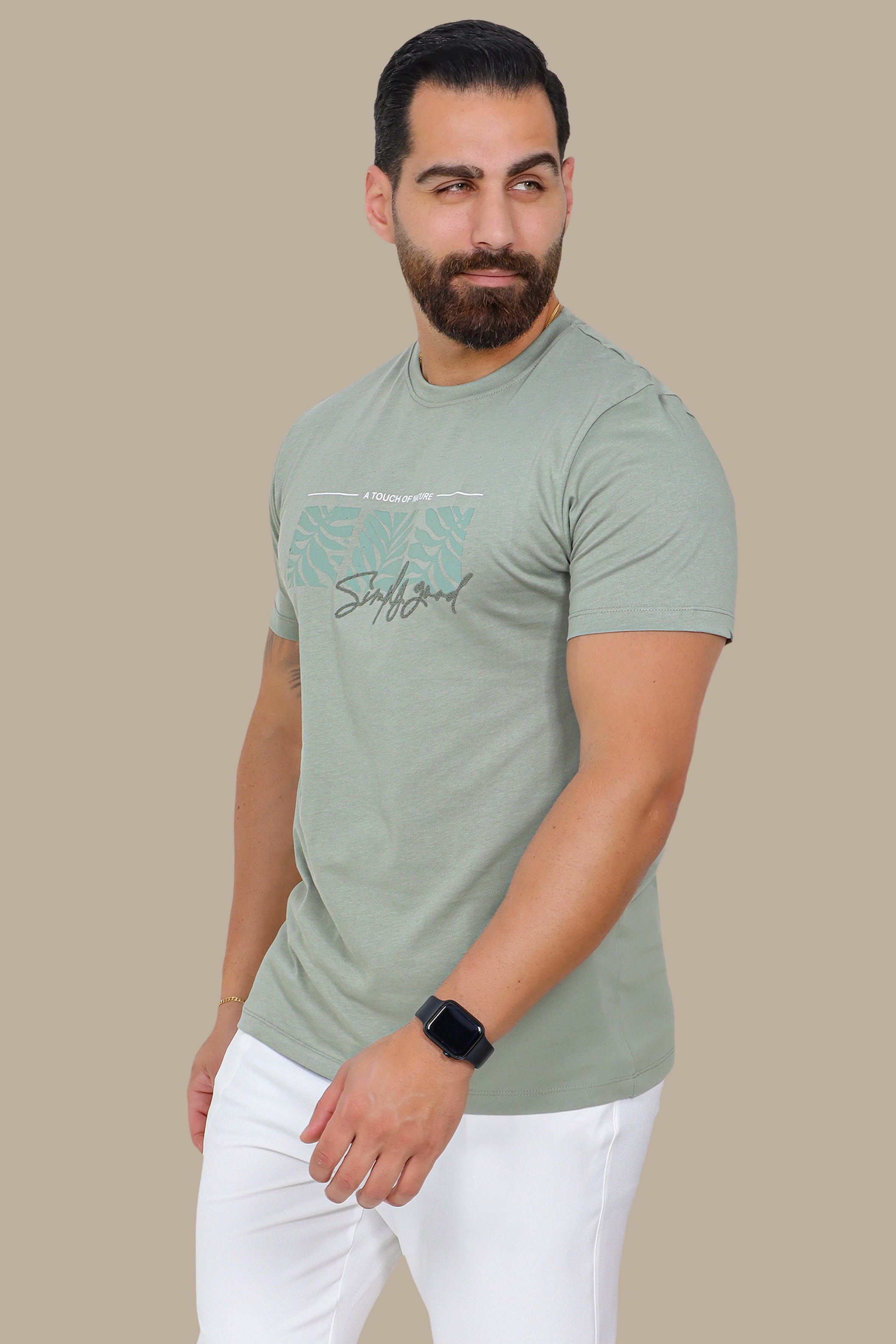 Three Squares Leaf Print T-Shirt – Khaki