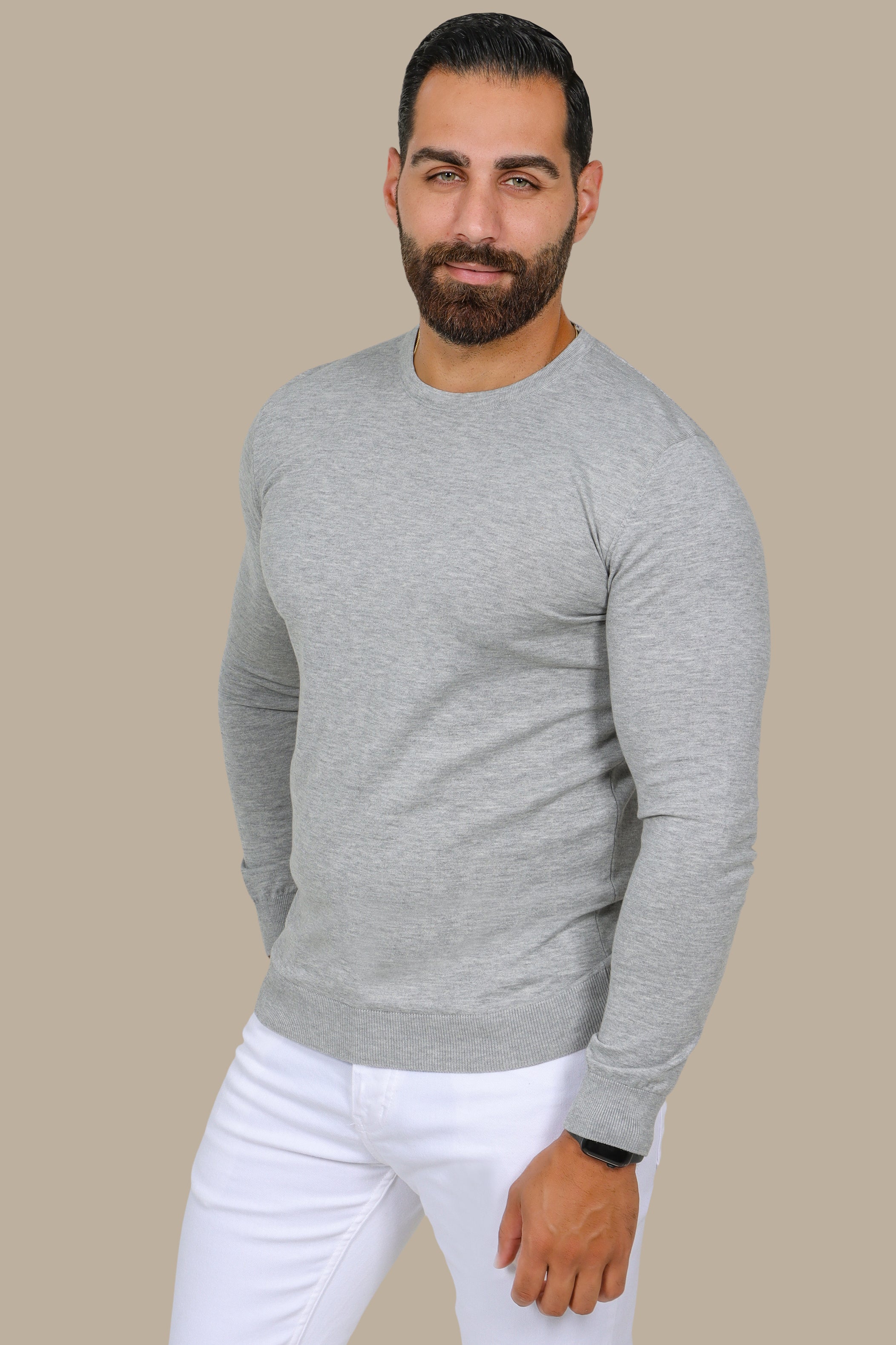 Light Grey R-Neck Basic Sweater