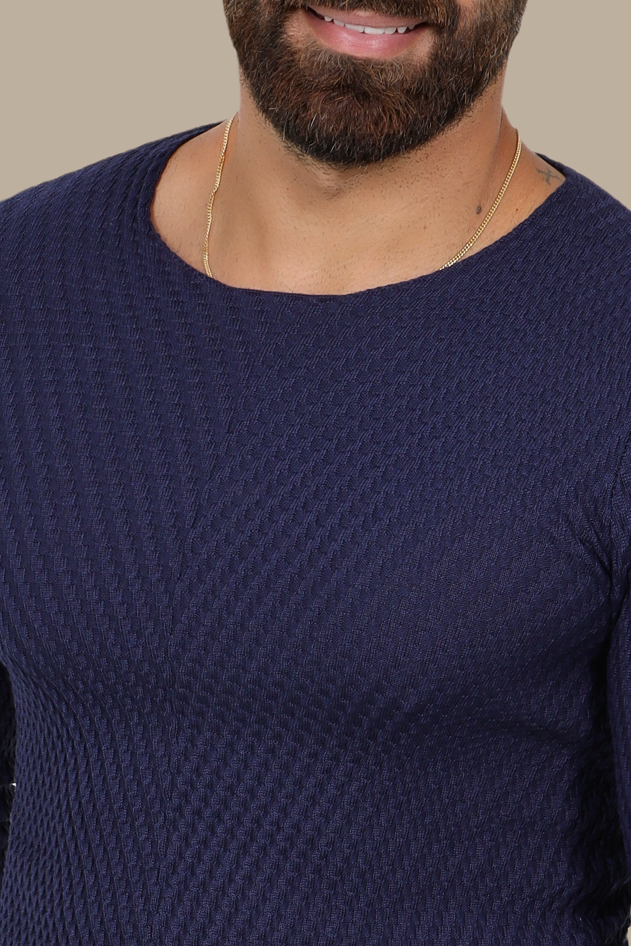 Navy Structured Ribbed Shoulder Sweater