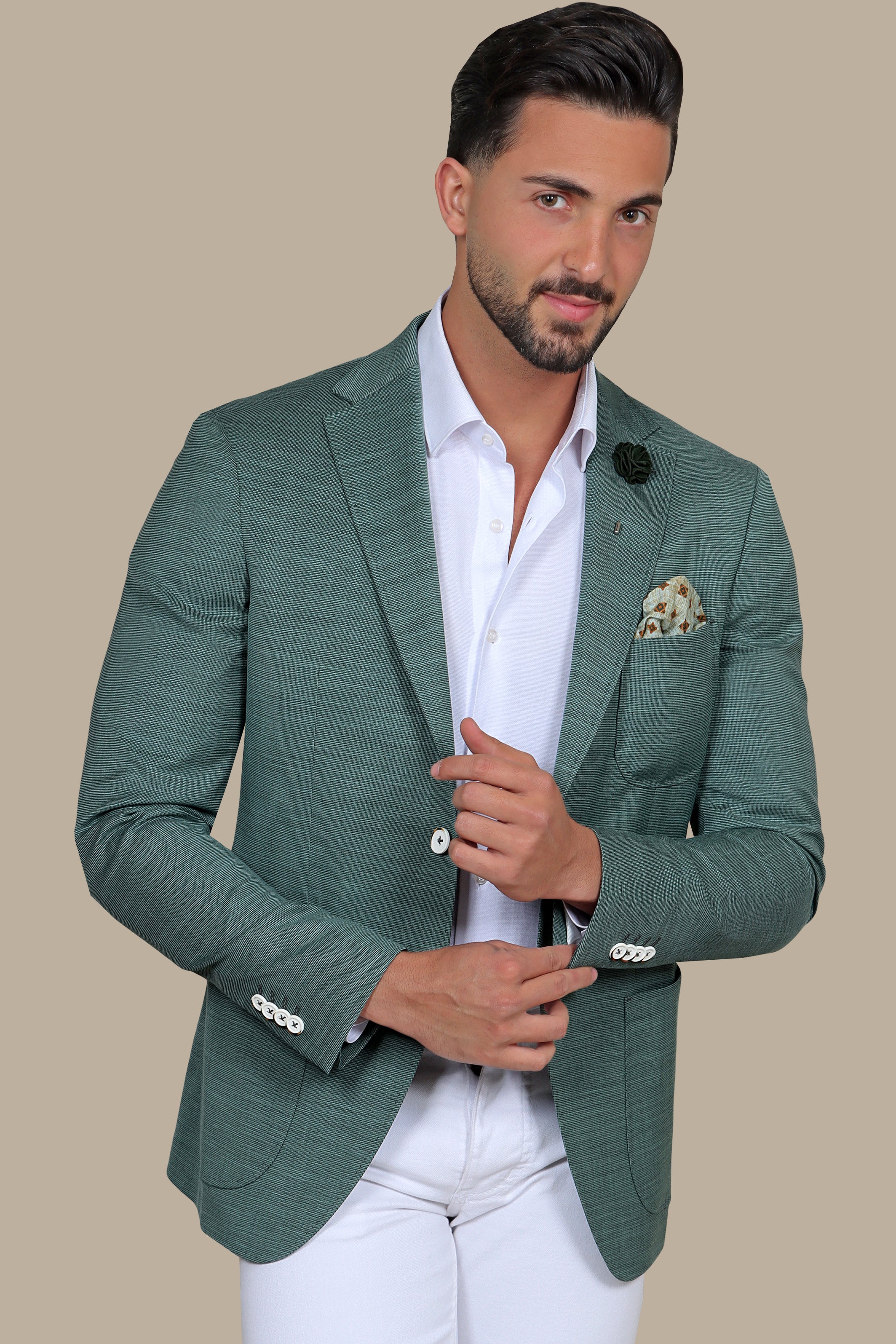 Light Green Slim Fit Blazer with Notch Lapel