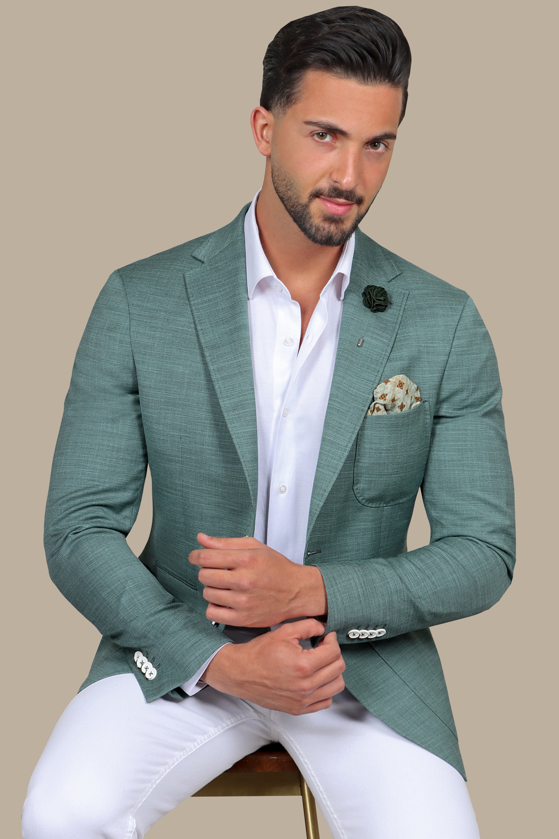 Light Green Slim Fit Blazer with Notch Lapel