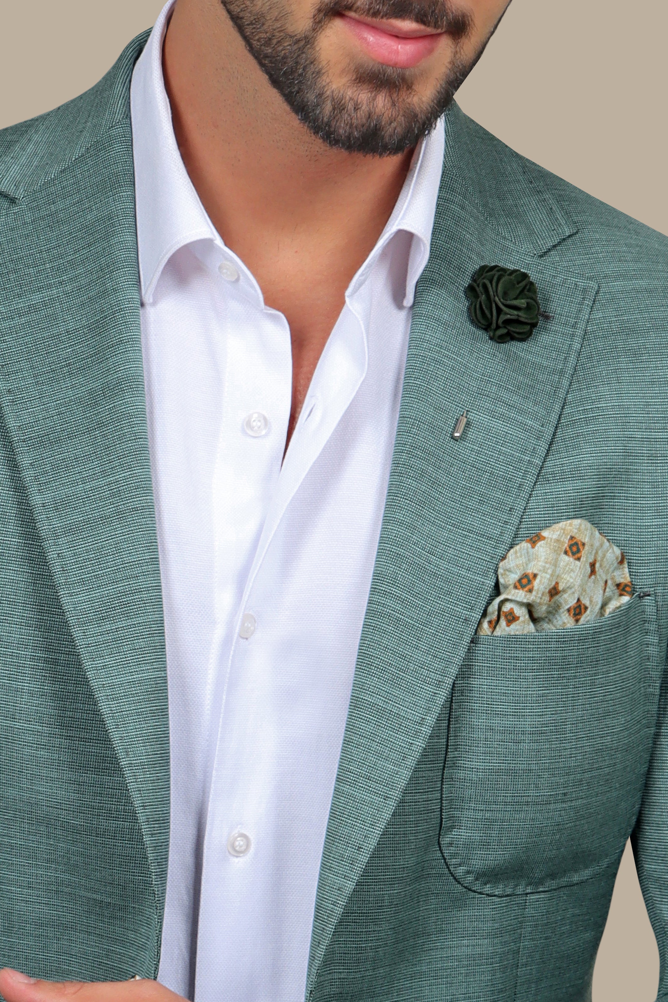 Light Green Slim Fit Blazer with Notch Lapel
