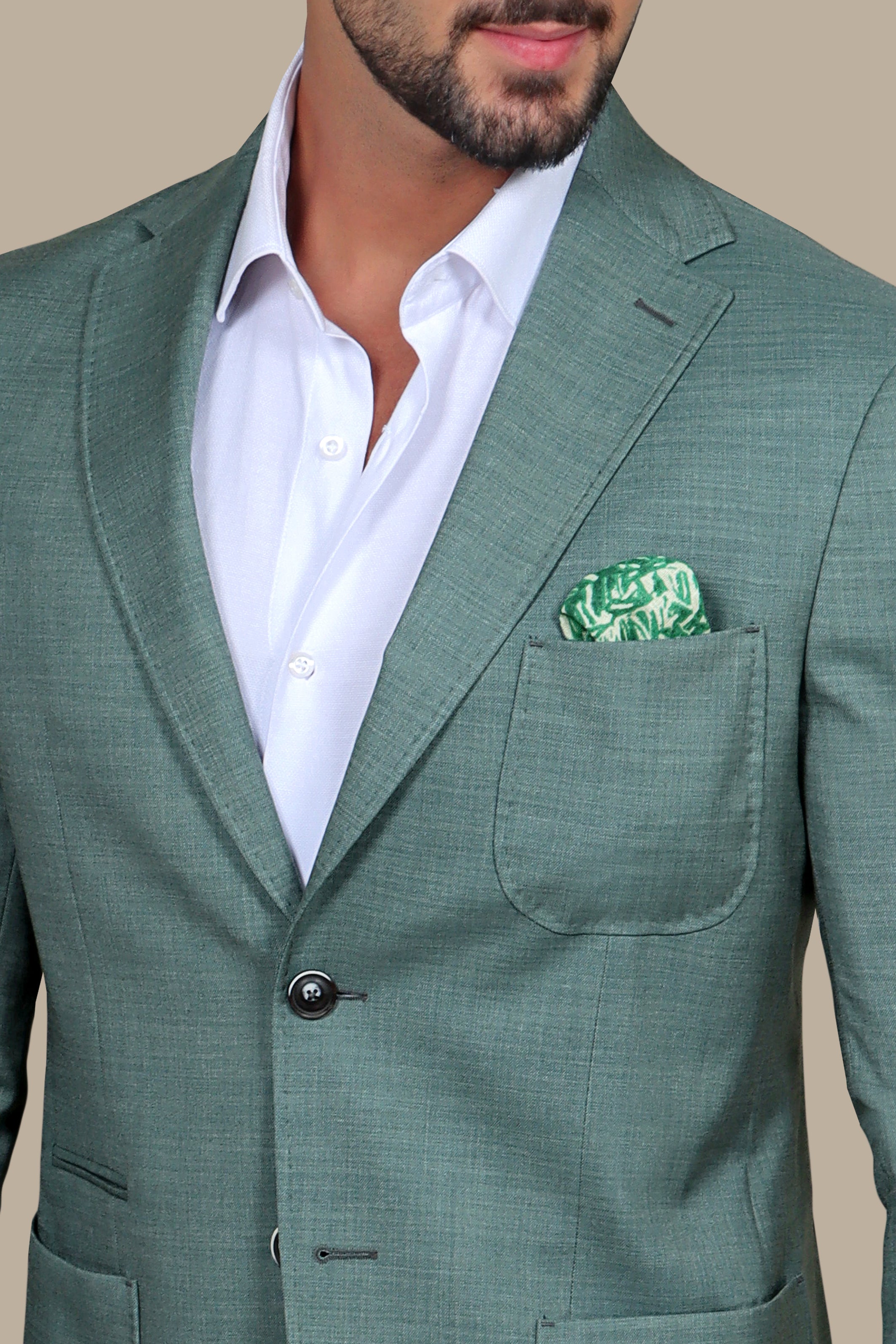 Green Slim Fit Blazer with Notch Lapel