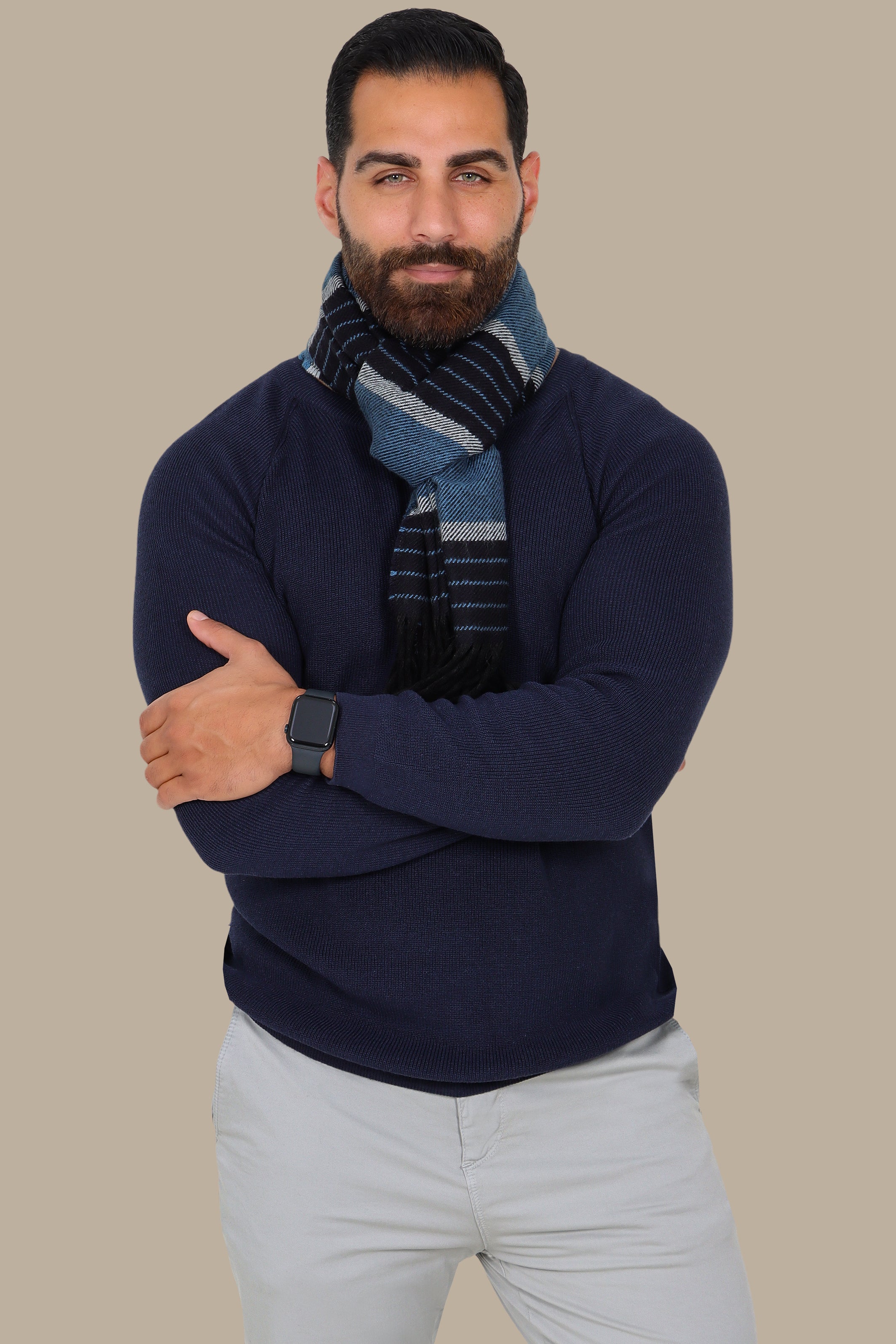 Navy Round Neck Sweater with Shoulder Cup