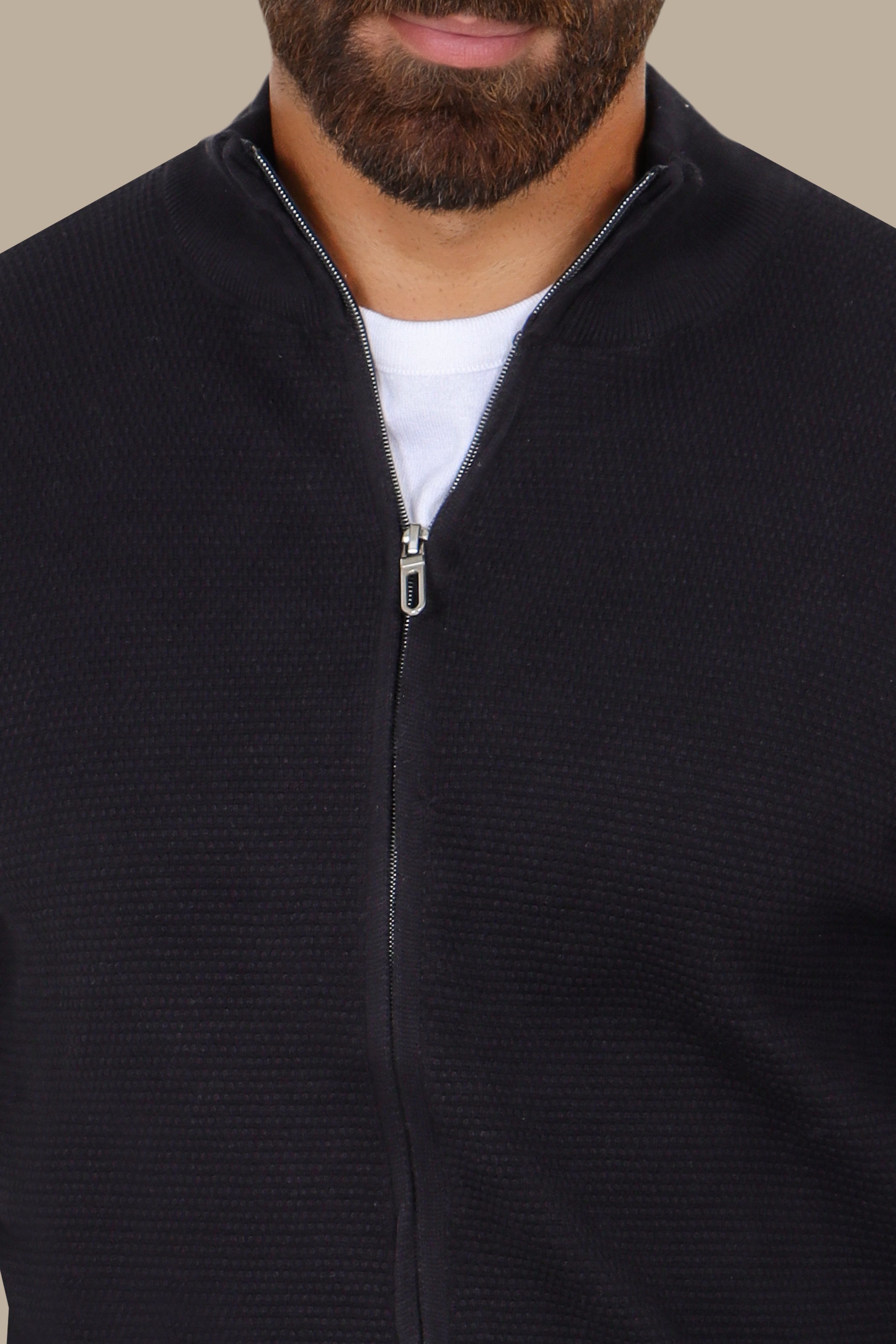 Black Full-Zip Cardigan with Bee Print