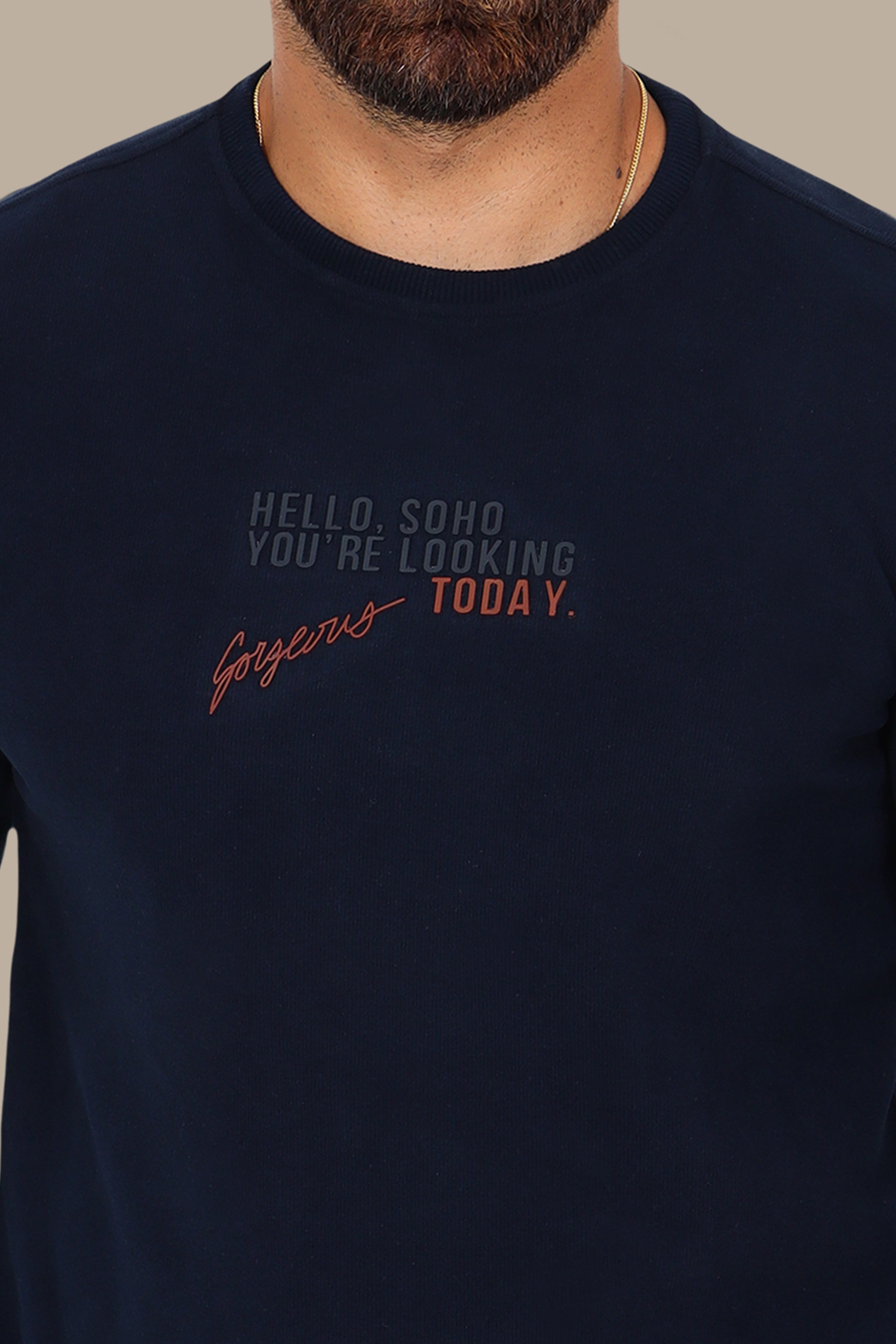 Urban Vibes: Navy Round Neck Sweatshirt with SOHO Print