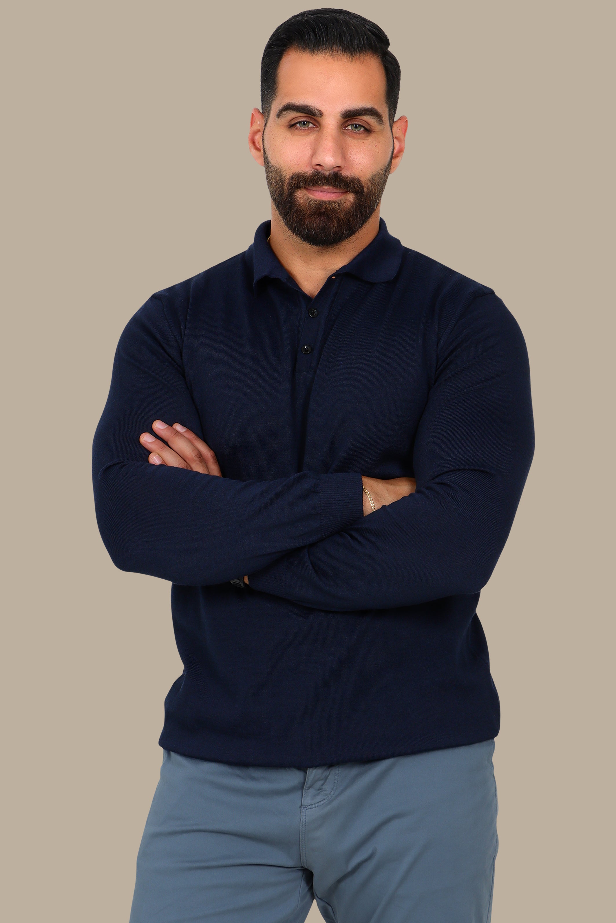 Mercerized Plain Polo in Navy