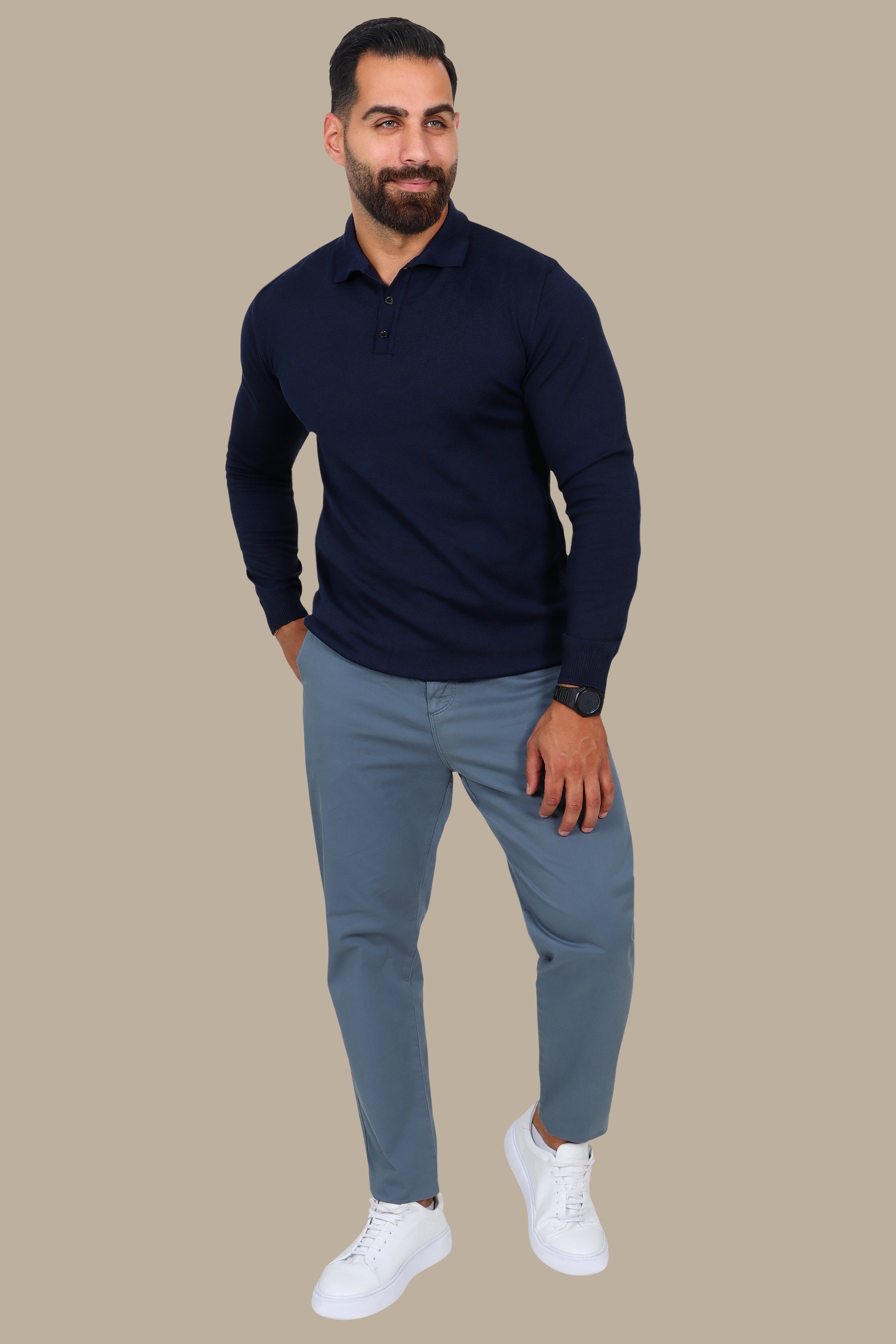 Mercerized Plain Polo in Navy