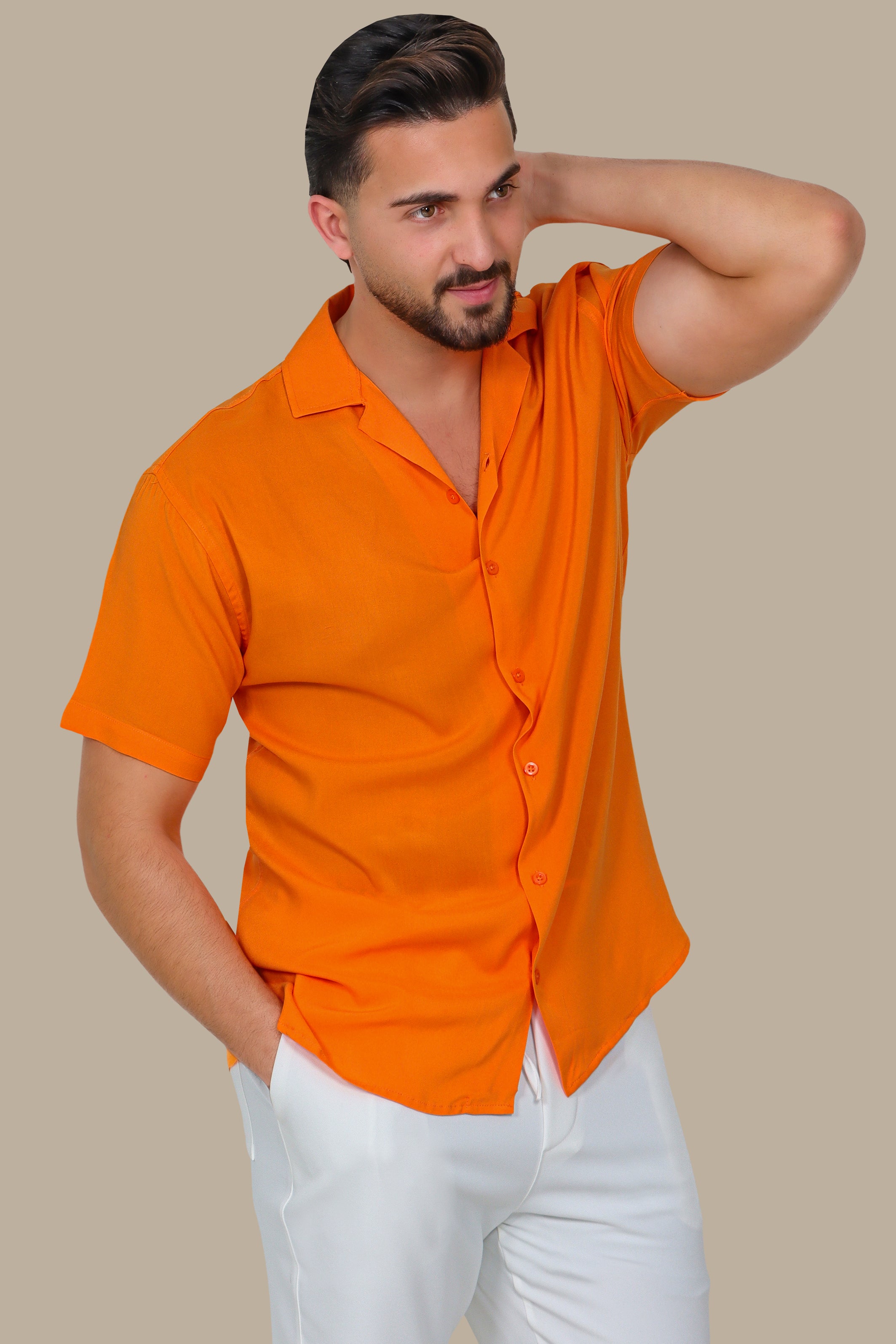 Warm Horizon: Short-Sleeve Crepe Shirt in Orange
