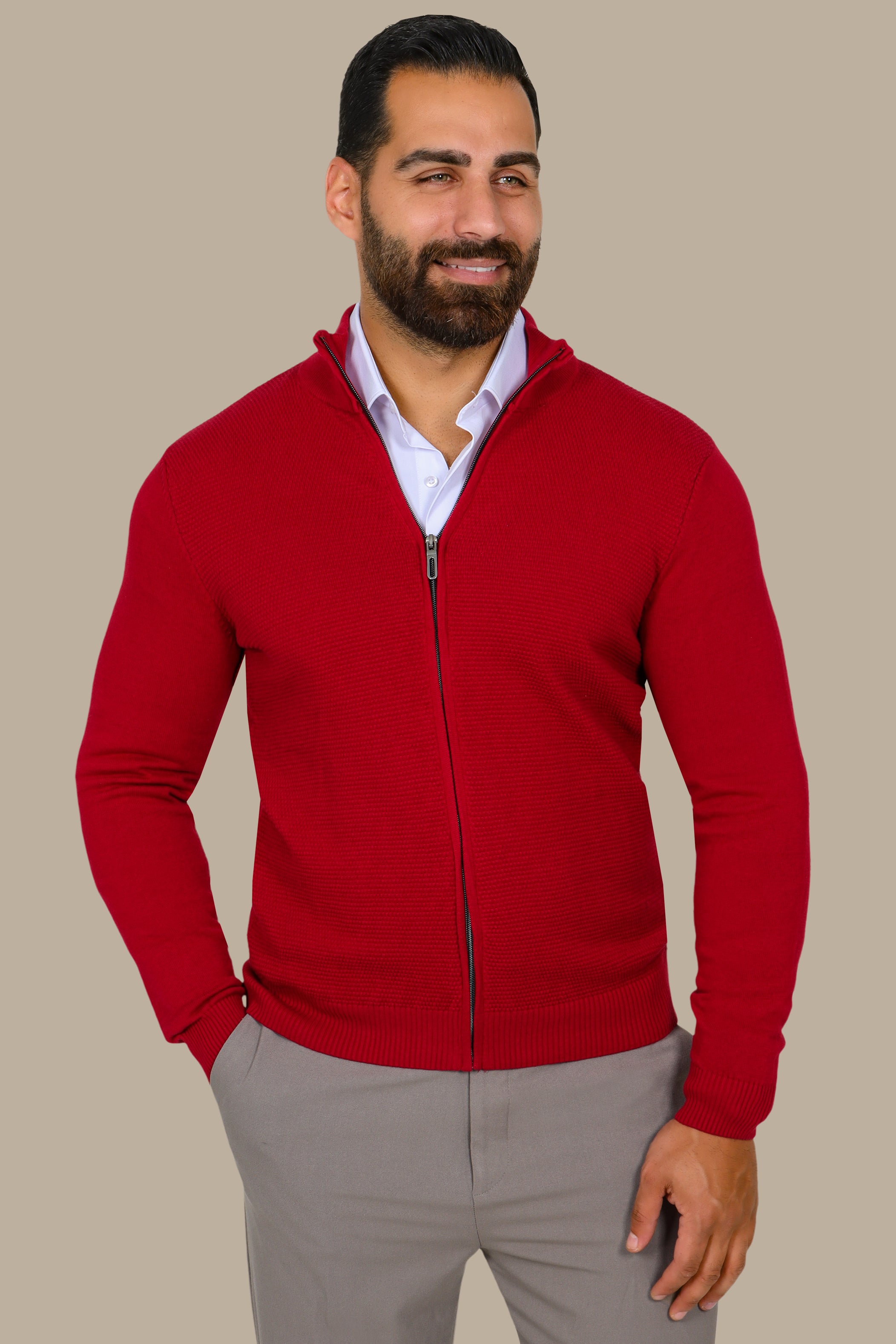 Red Bee Print Cardigan with Full Zipper