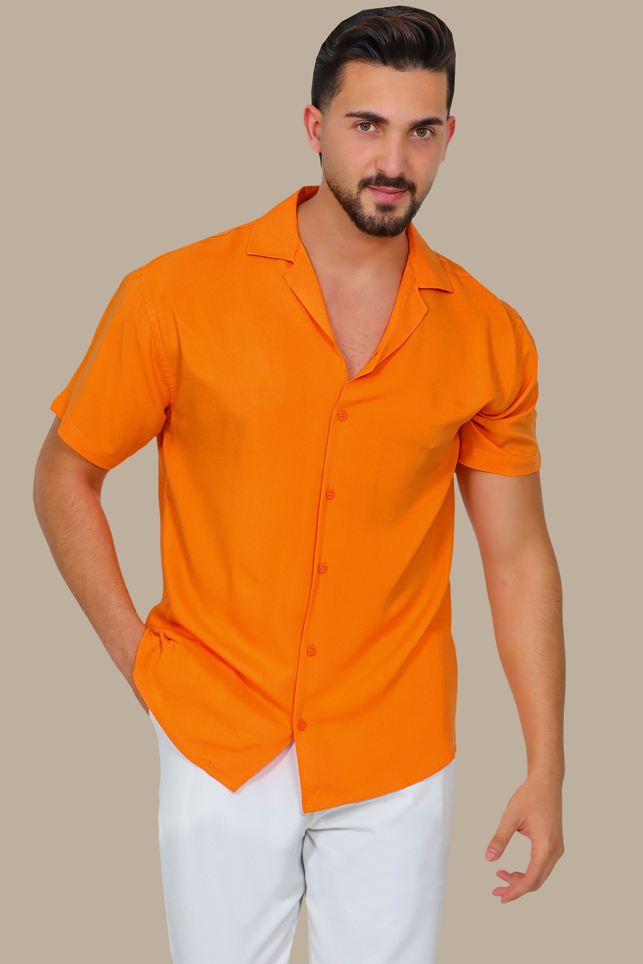 Warm Horizon: Short-Sleeve Crepe Shirt in Orange