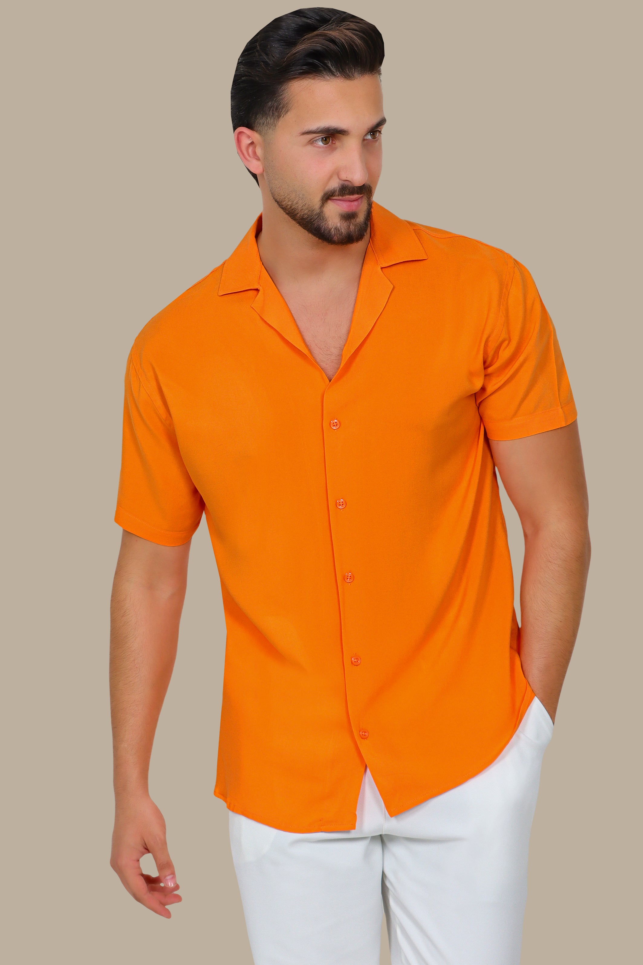 Warm Horizon: Short-Sleeve Crepe Shirt in Orange
