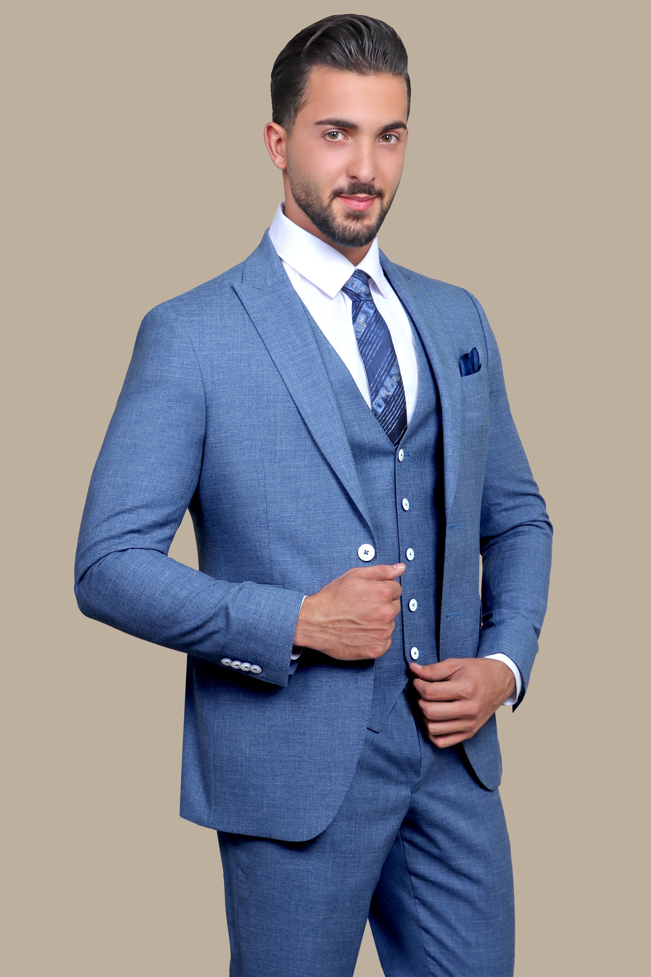 Suit Fil A Fil Peak 3-Piece Petrol